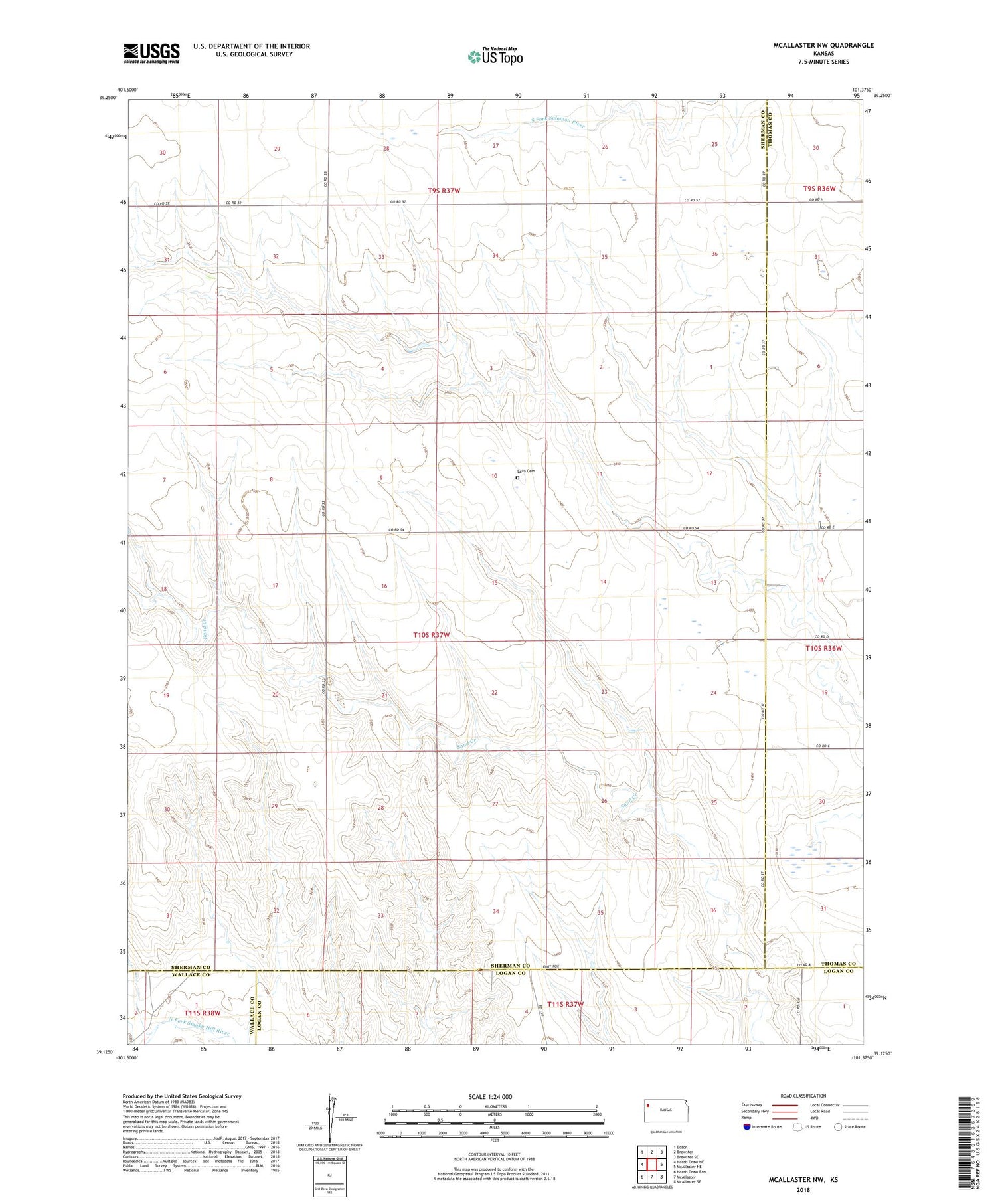 McAllaster NW Kansas US Topo Map Image