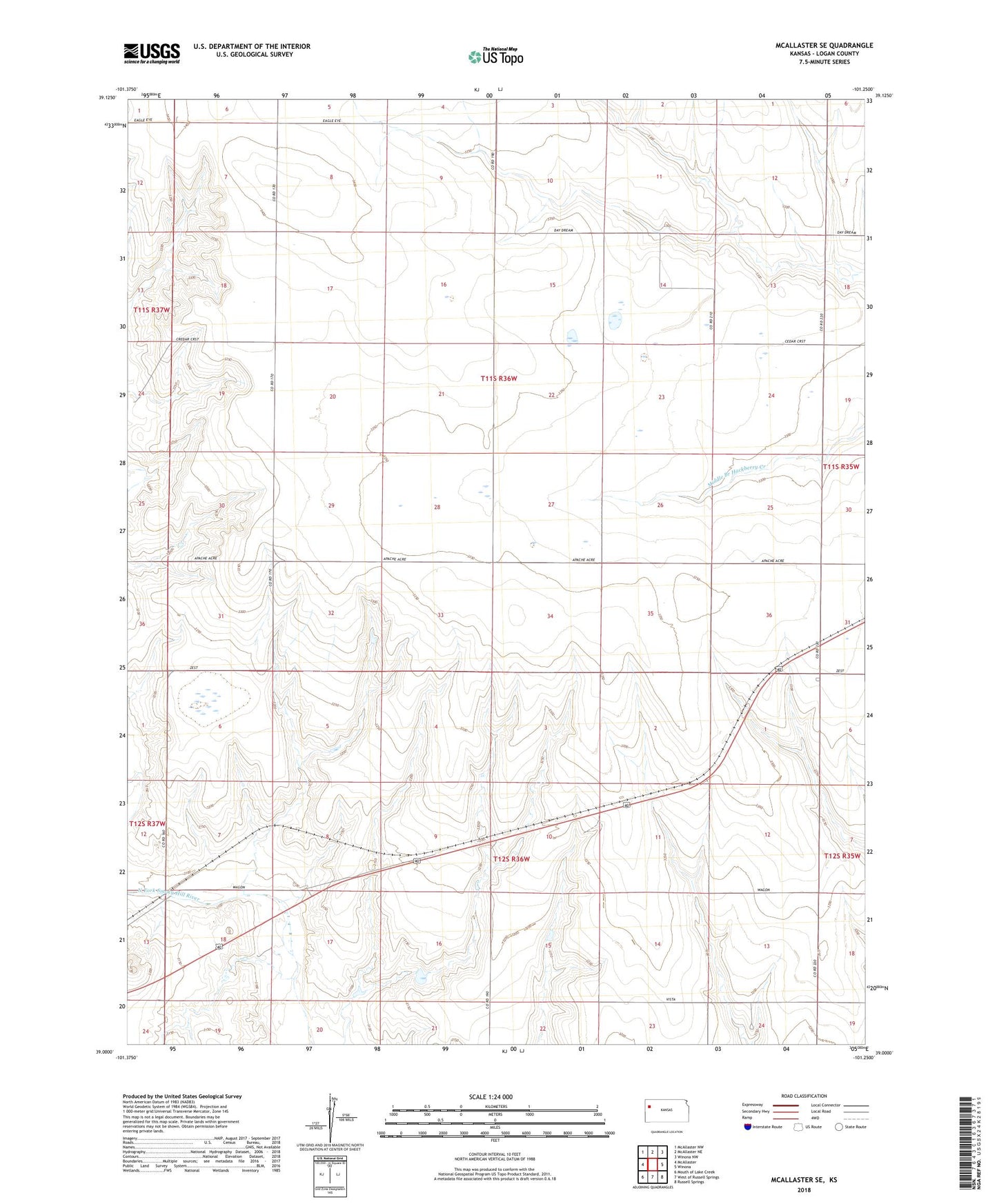 McAllaster SE Kansas US Topo Map Image