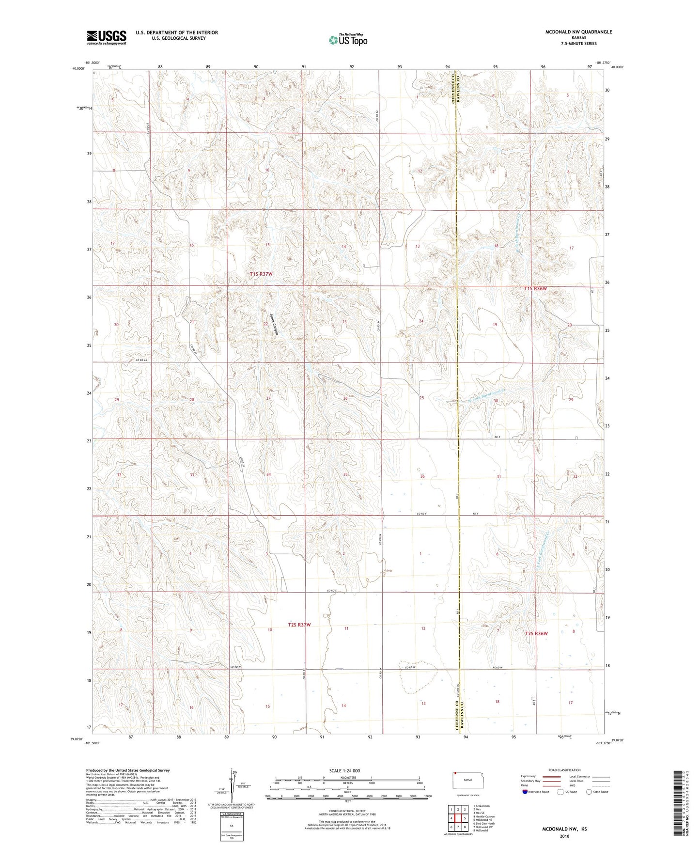 McDonald NW Kansas US Topo Map Image