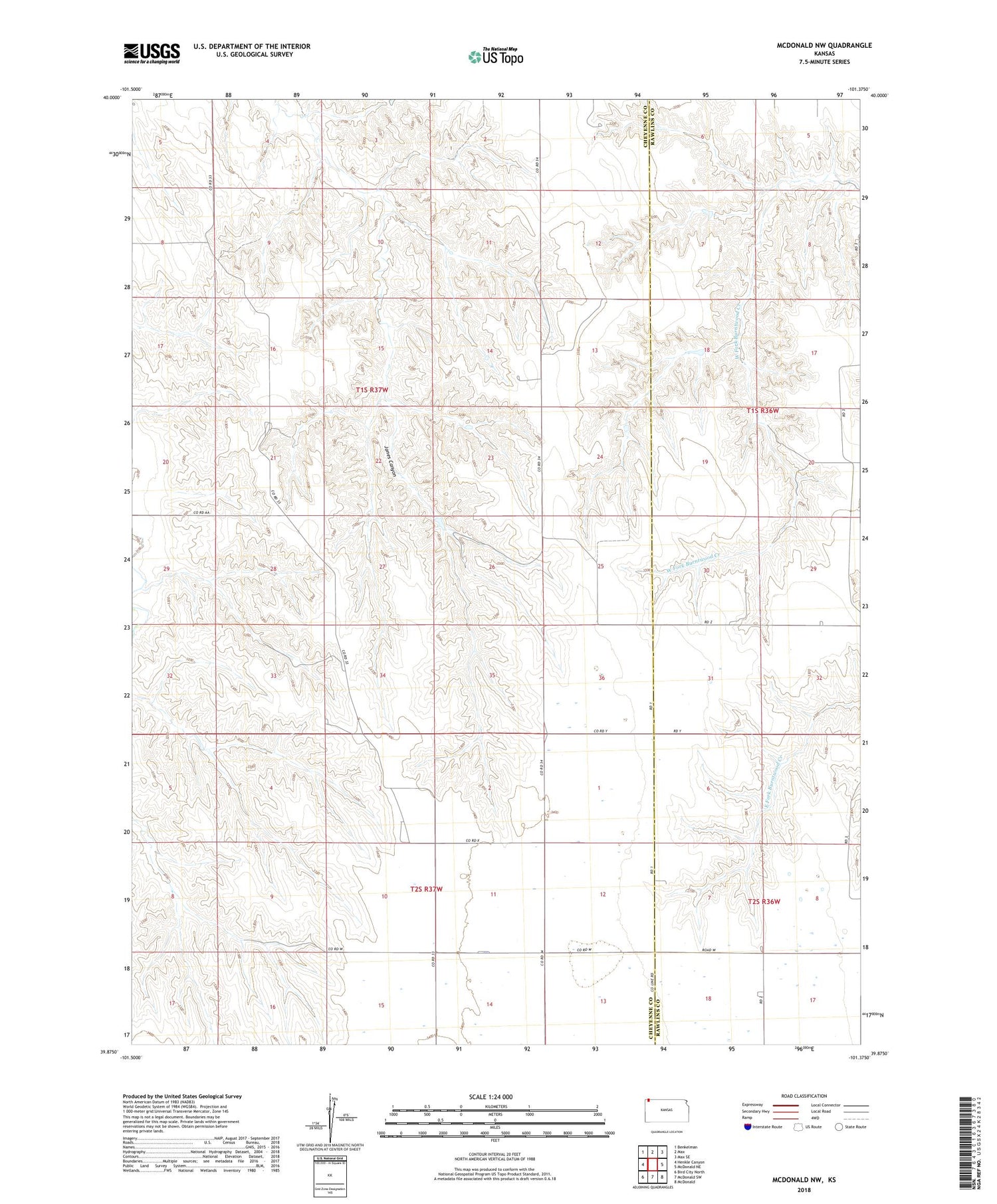 McDonald NW Kansas US Topo Map Image