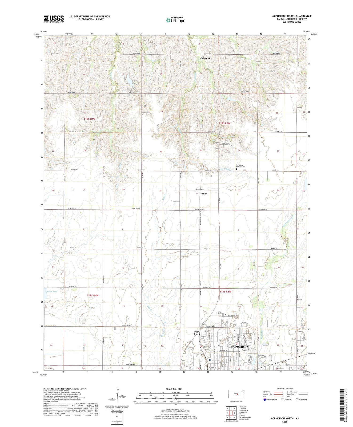 McPherson North Kansas US Topo Map Image