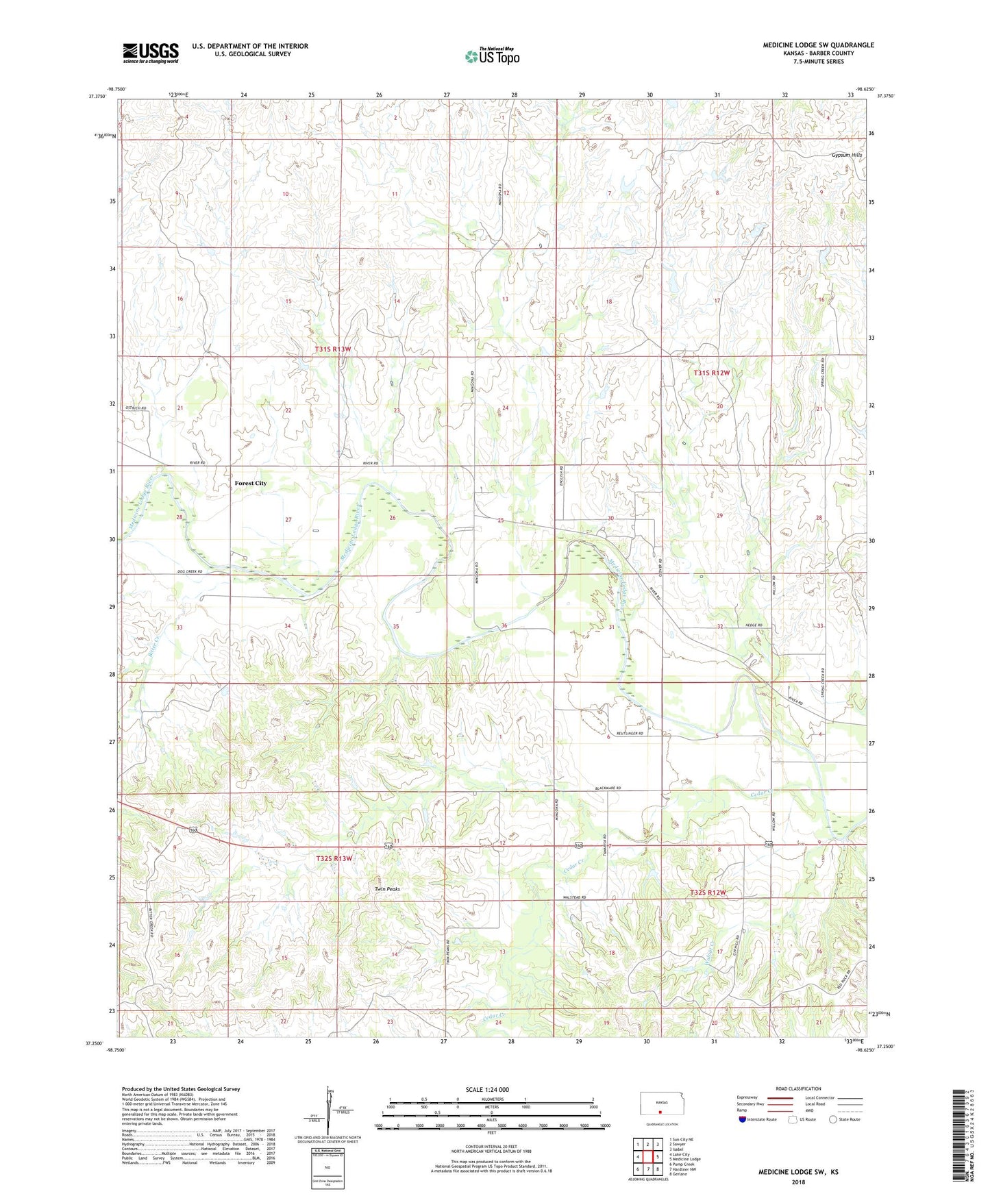 Medicine Lodge SW Kansas US Topo Map Image