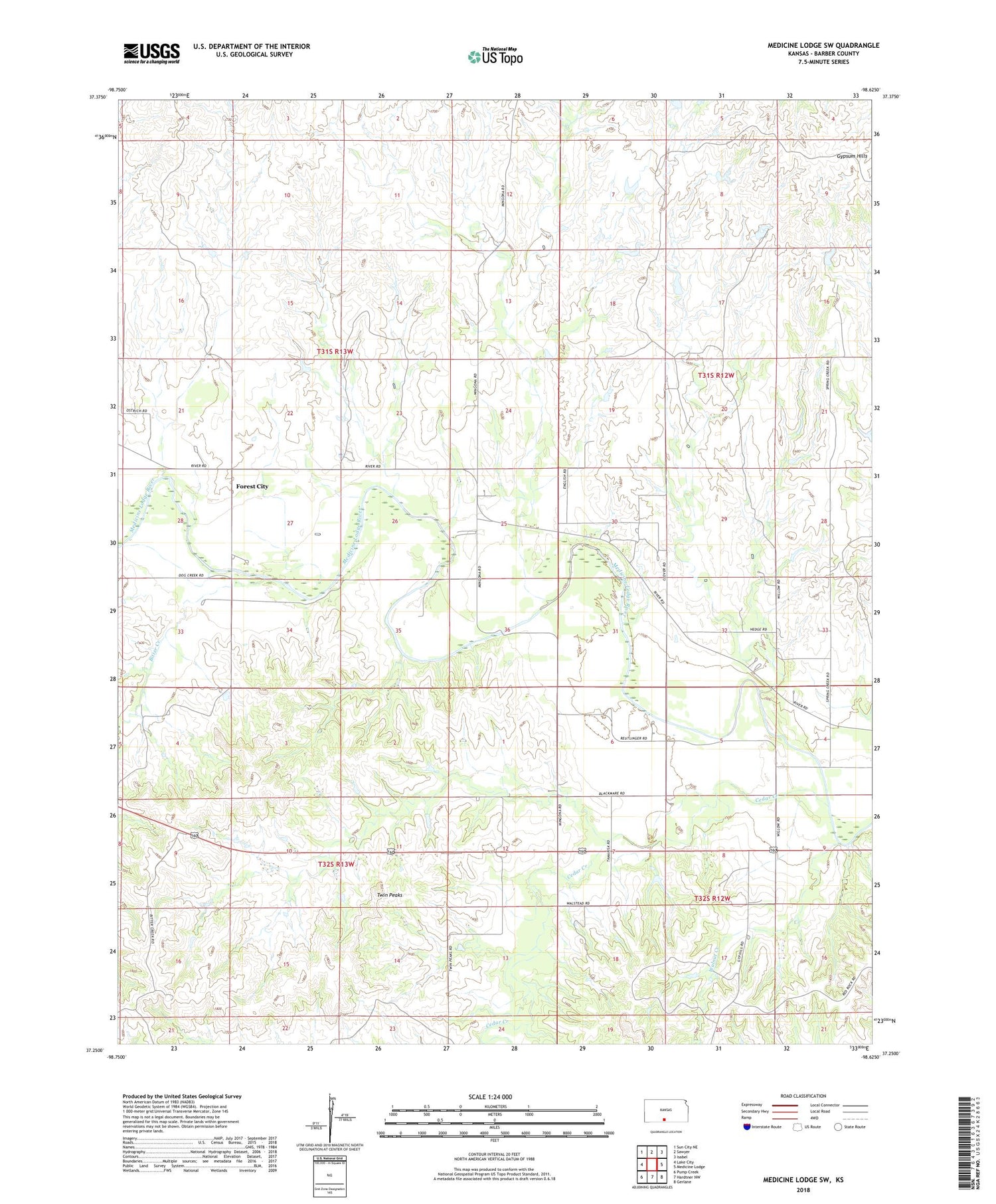 Medicine Lodge SW Kansas US Topo Map Image