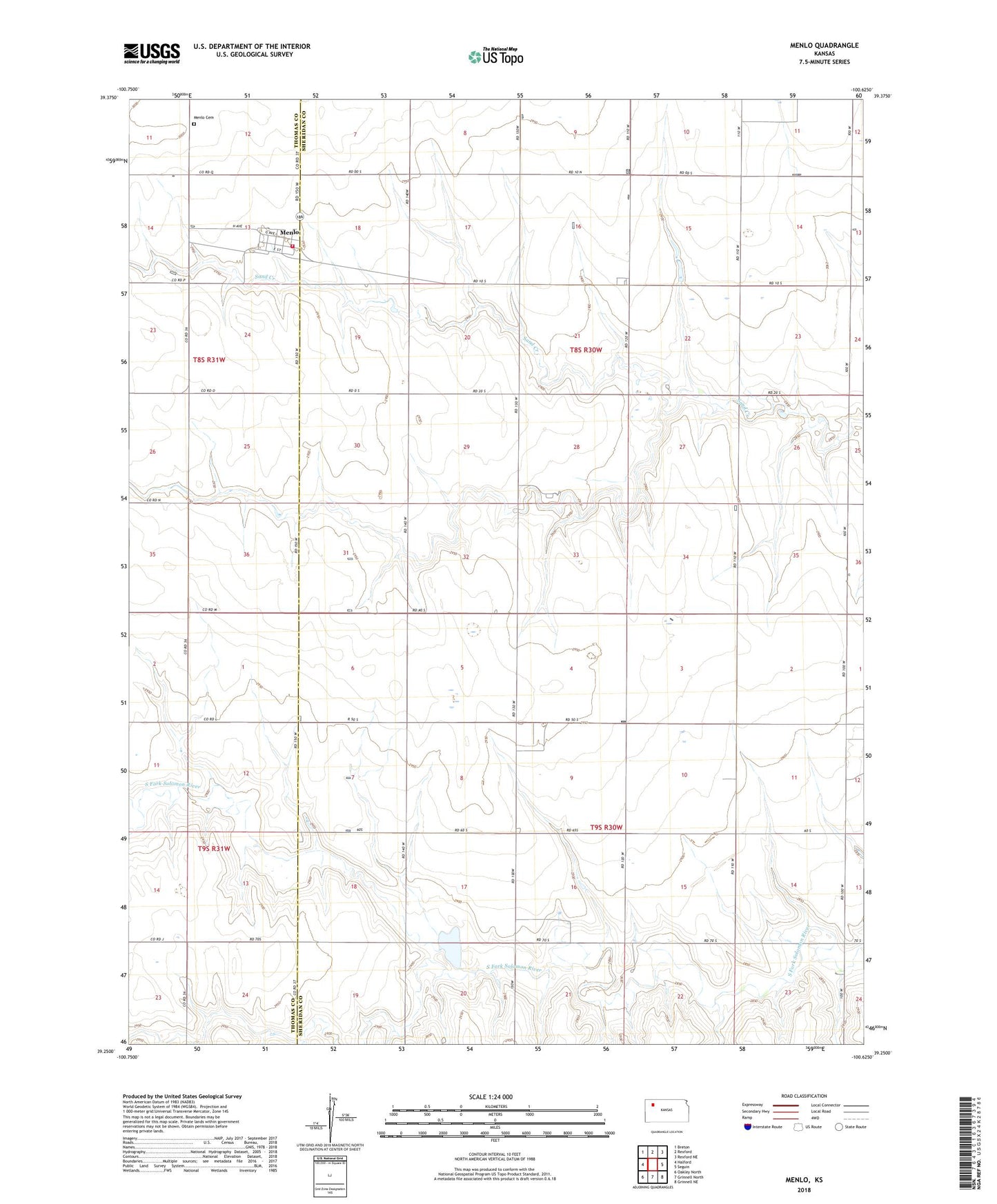 Menlo Kansas US Topo Map Image