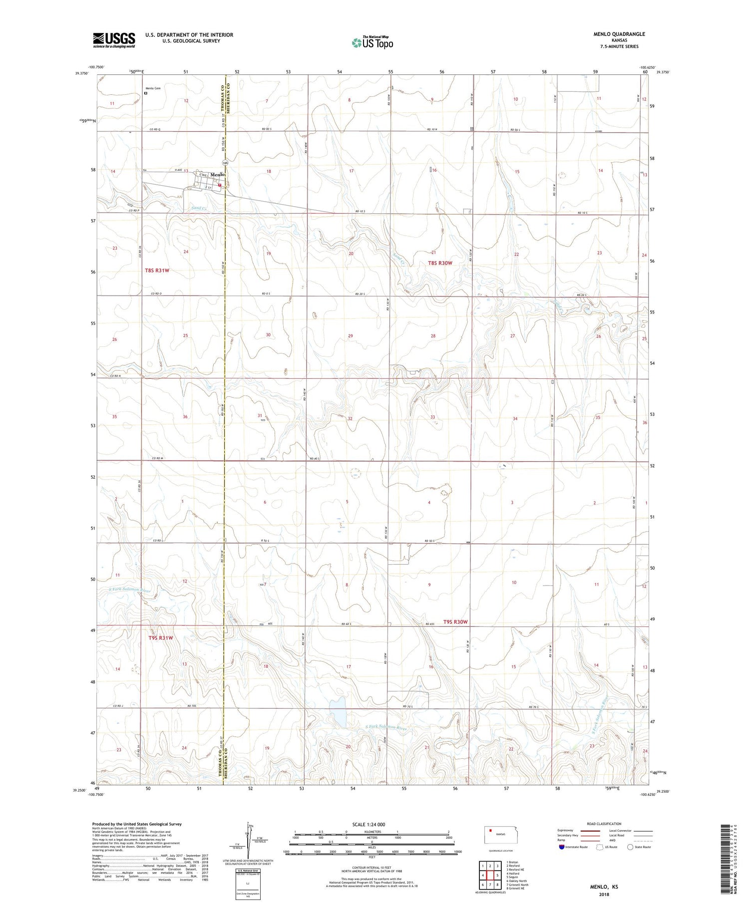 Menlo Kansas US Topo Map Image