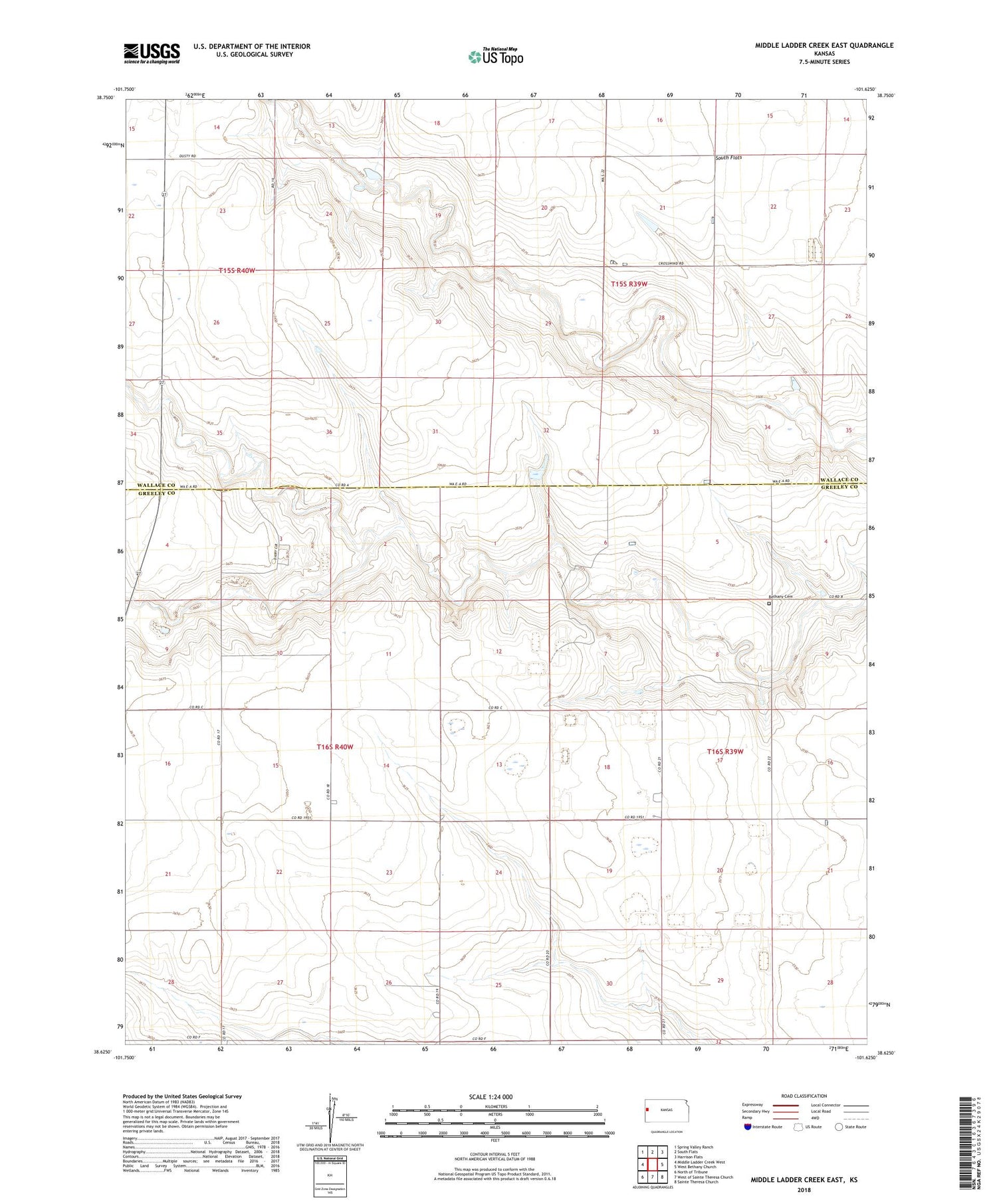 Middle Ladder Creek East Kansas US Topo Map Image