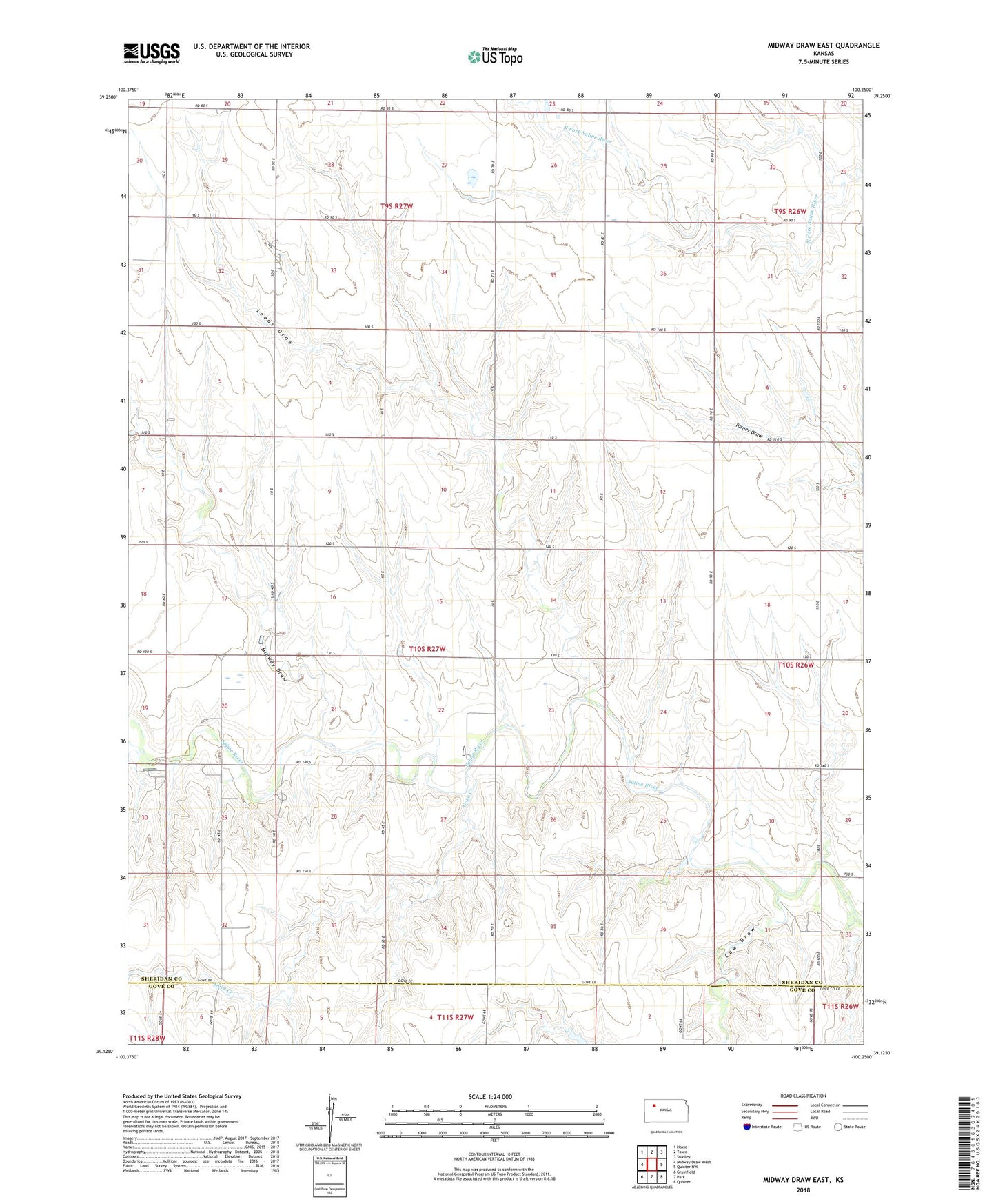 Midway Draw East Kansas US Topo Map Image