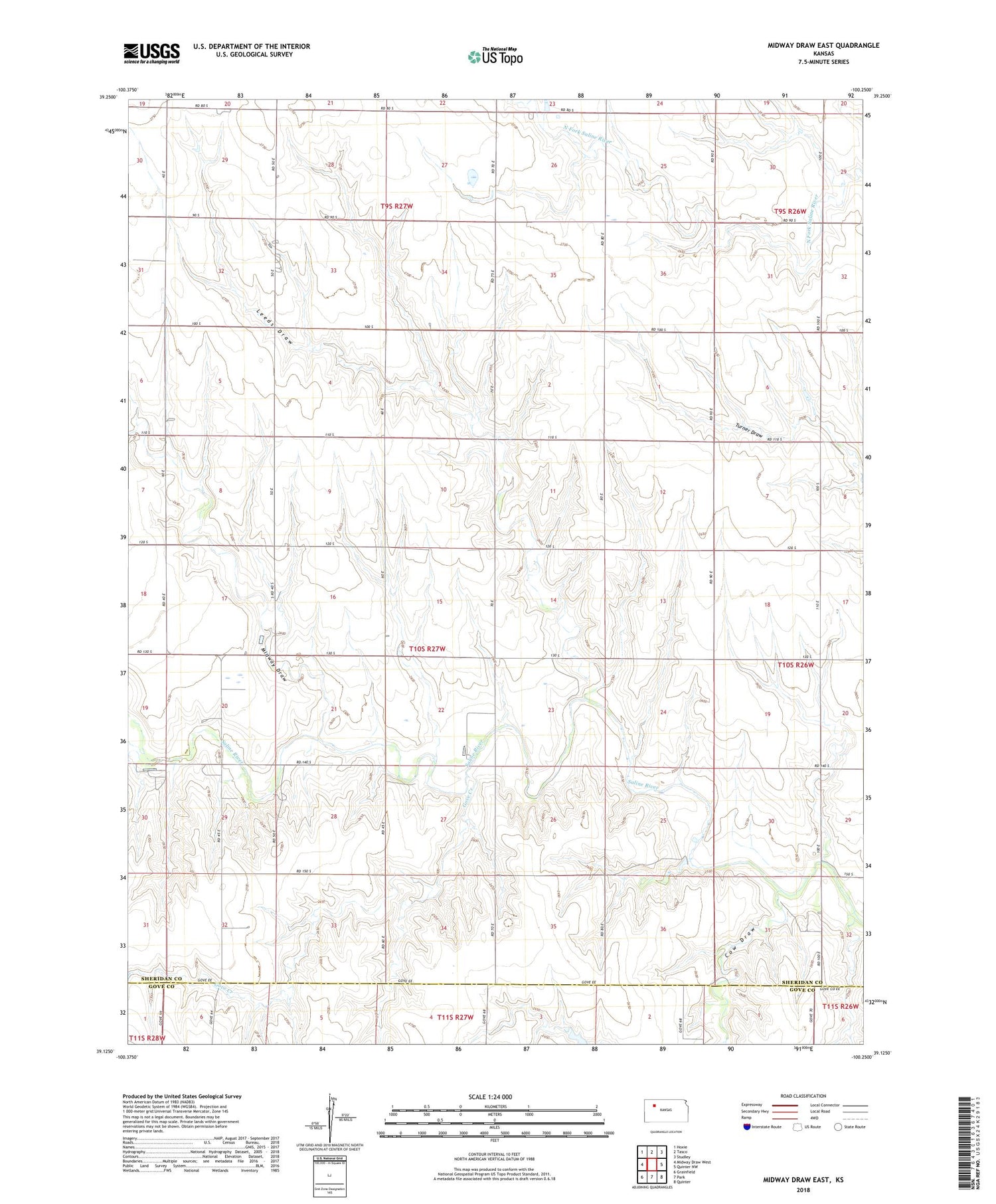 Midway Draw East Kansas US Topo Map Image