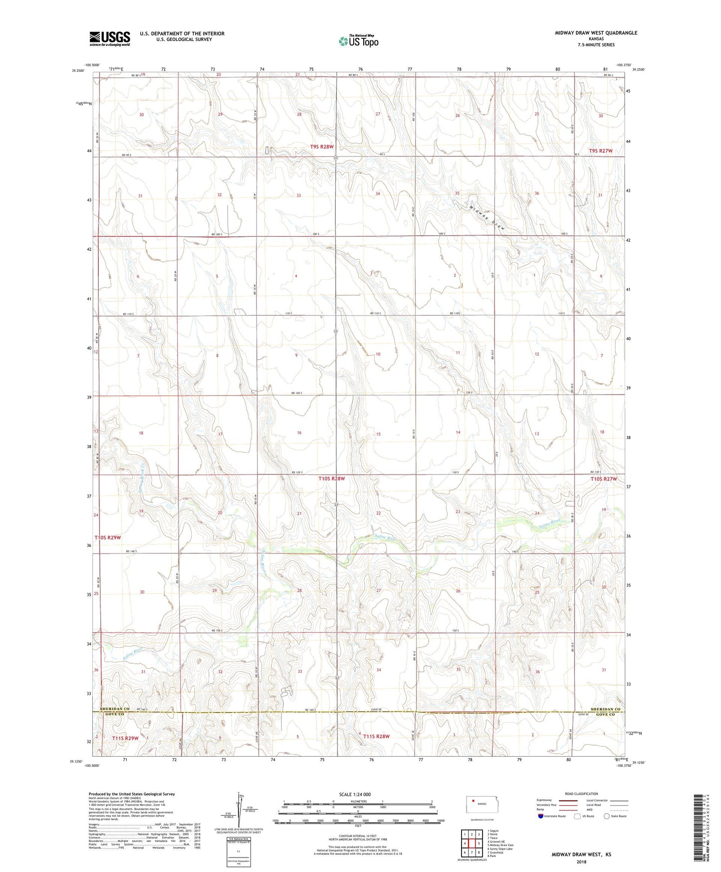 Midway Draw West Kansas US Topo Map Image