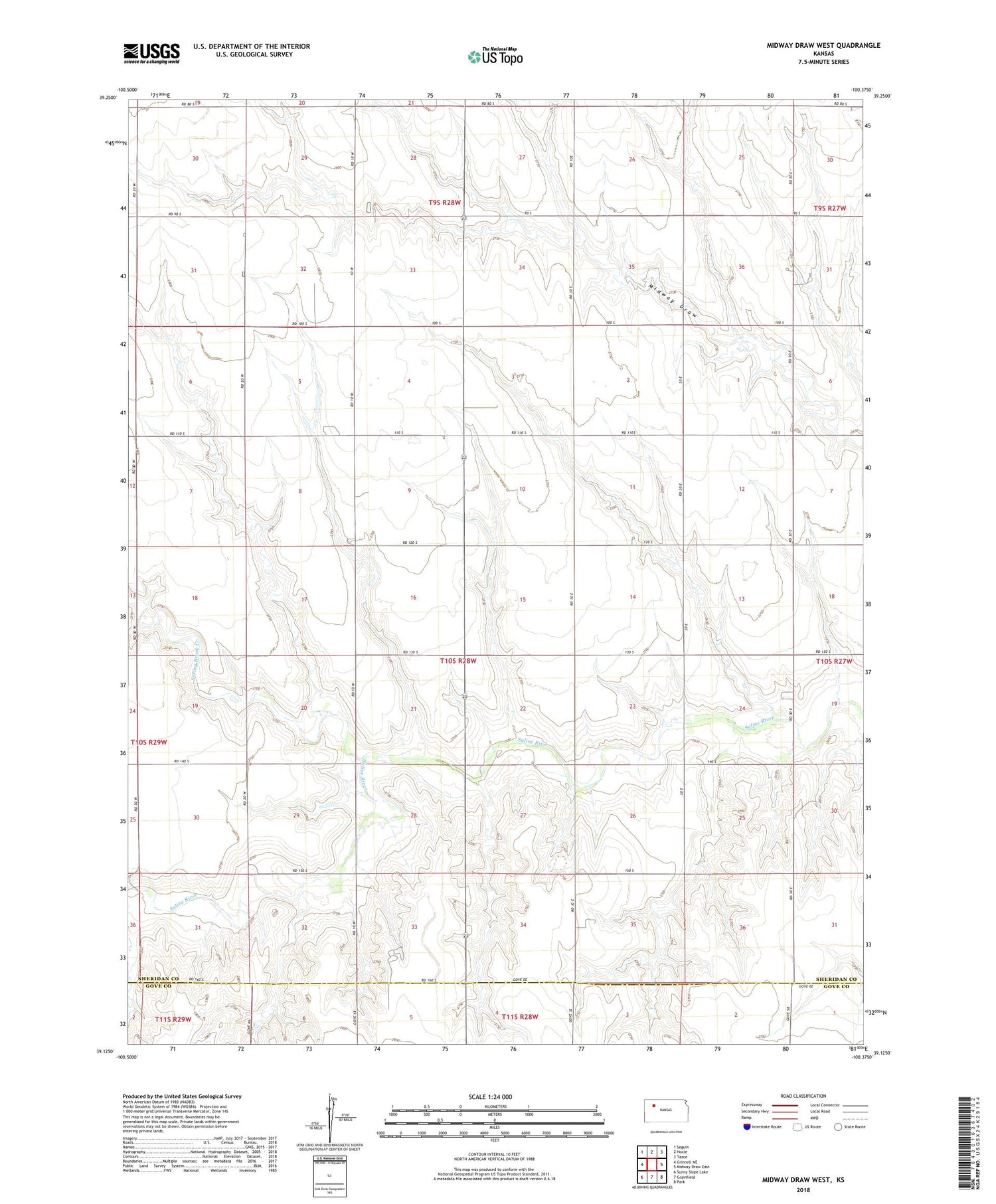 Midway Draw West Kansas US Topo Map Image