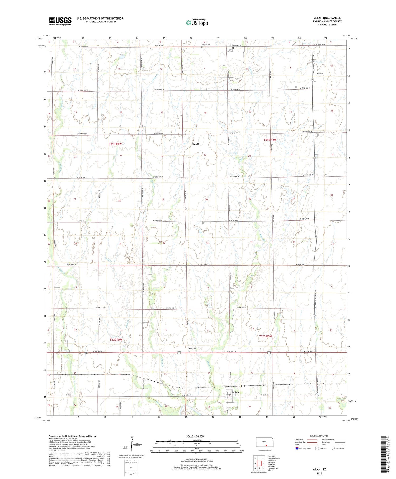 Milan Kansas US Topo Map Image