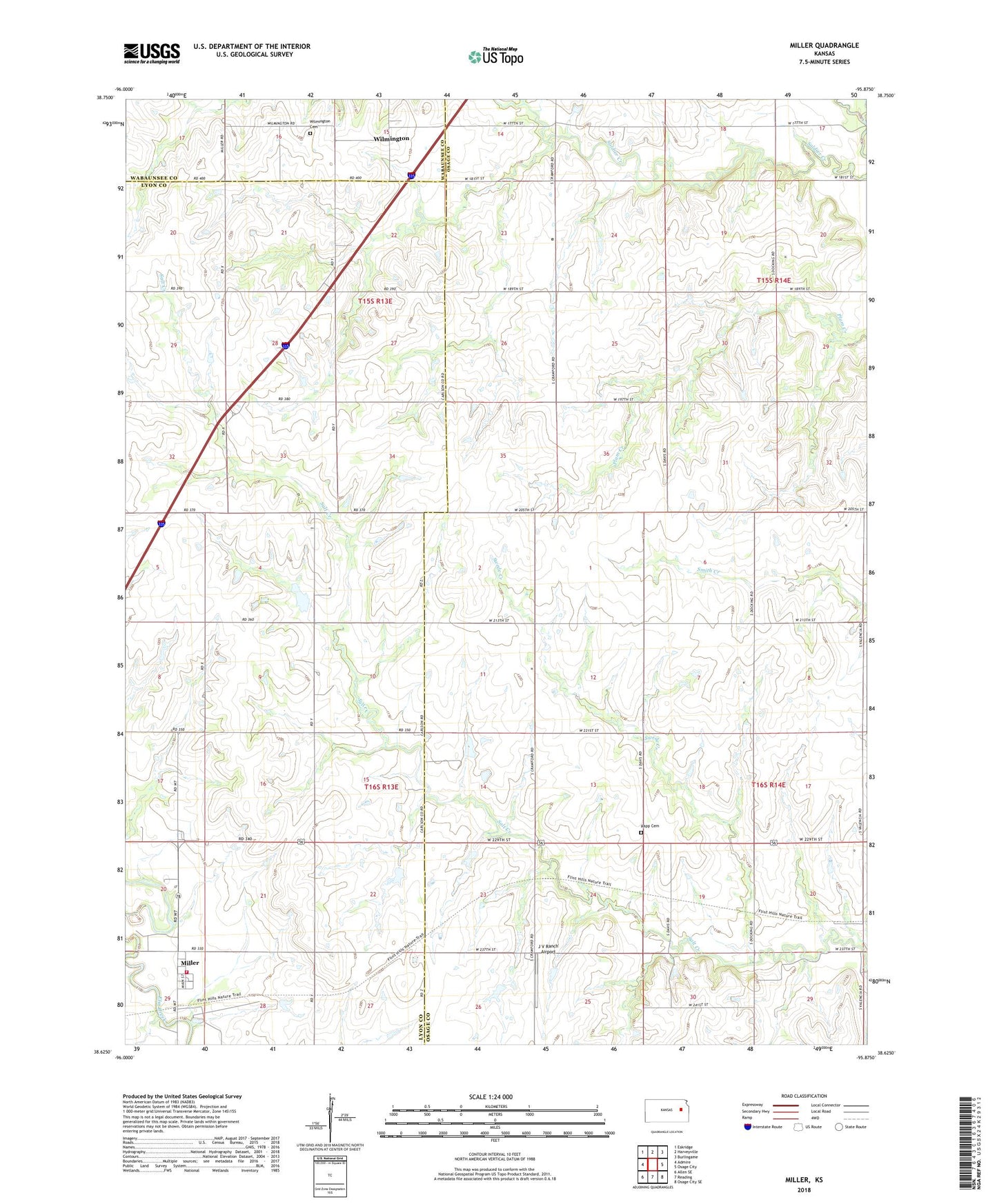 Miller Kansas US Topo Map Image