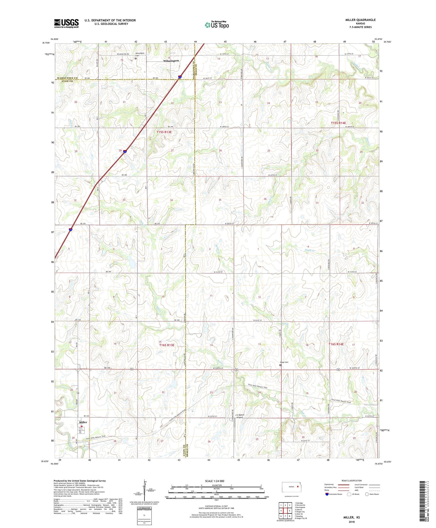 Miller Kansas US Topo Map Image