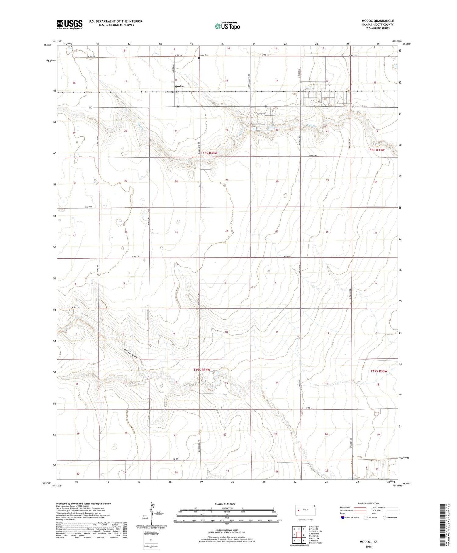Modoc Kansas US Topo Map Image