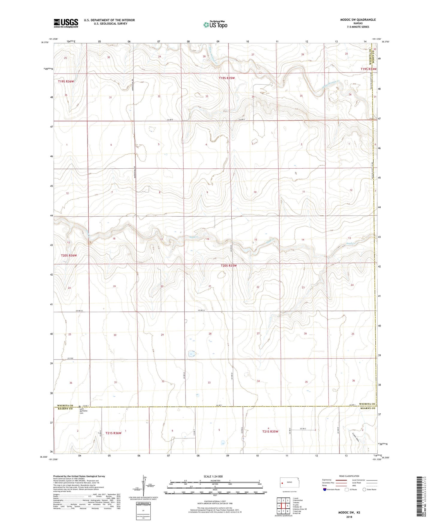 Modoc SW Kansas US Topo Map Image