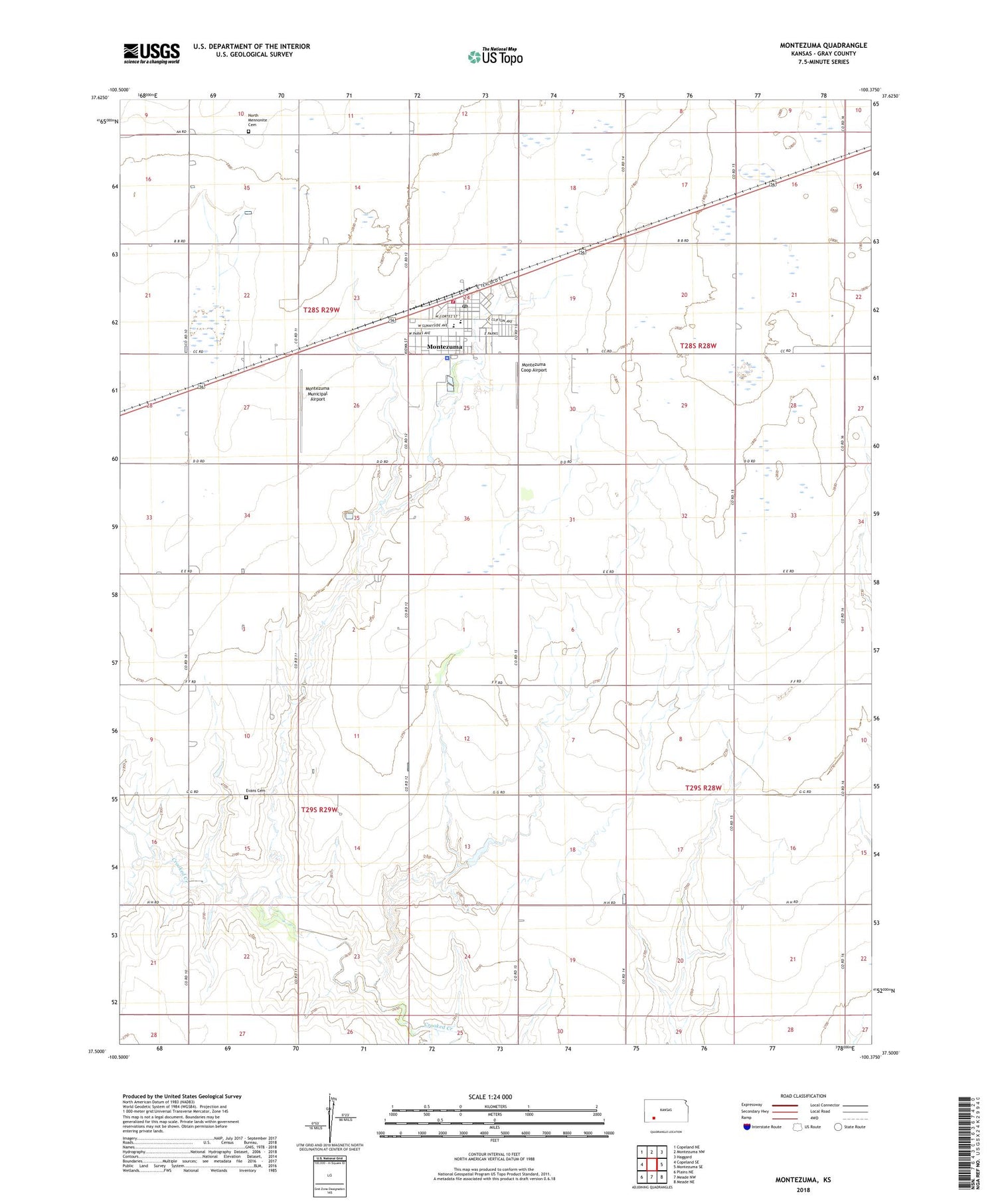 Montezuma Kansas US Topo Map Image