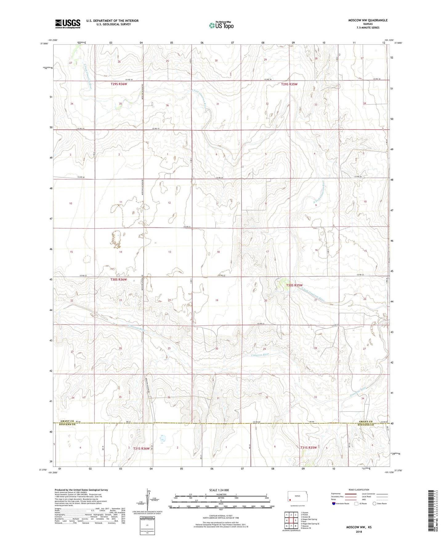 Moscow NW Kansas US Topo Map Image
