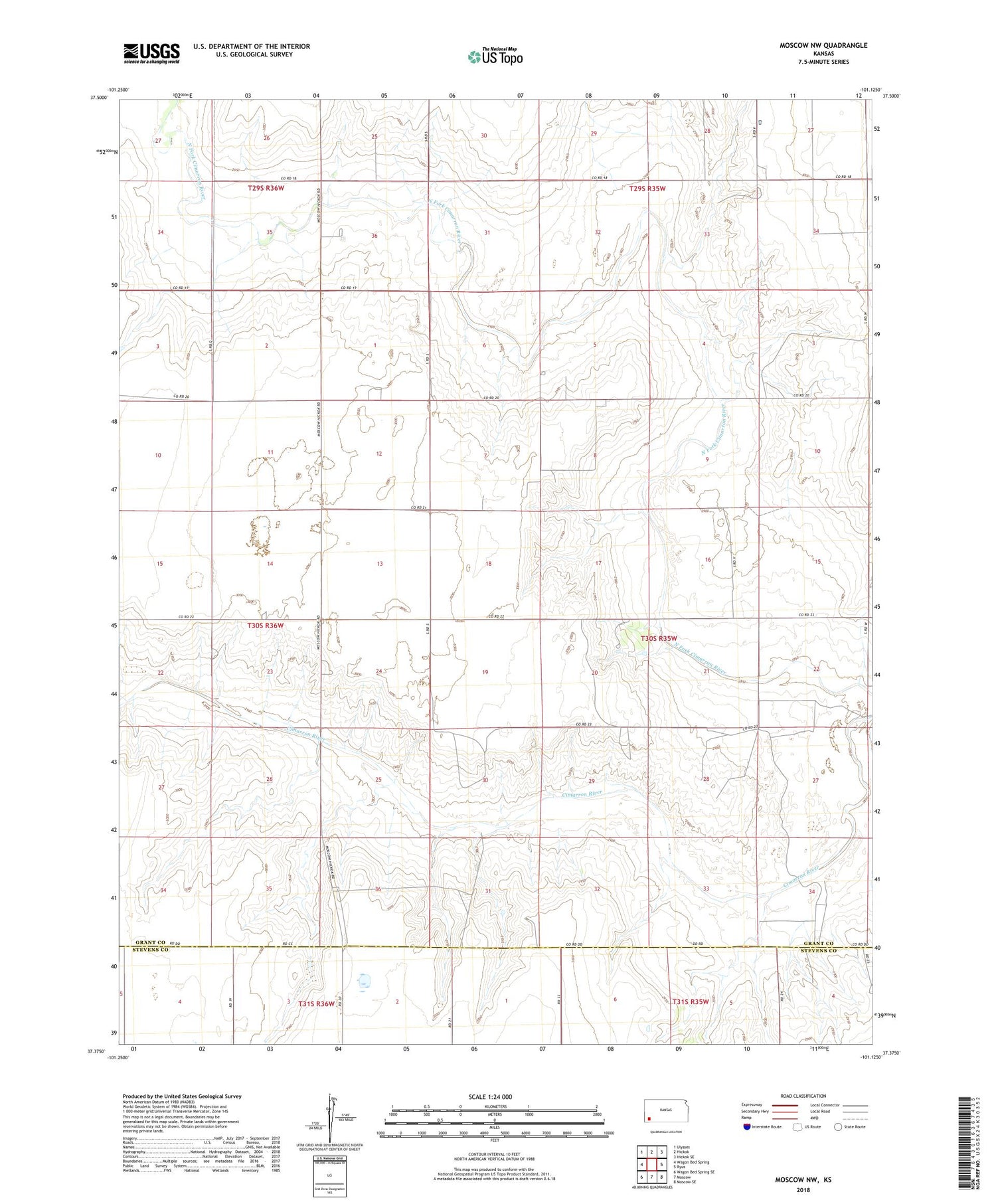 Moscow NW Kansas US Topo Map Image