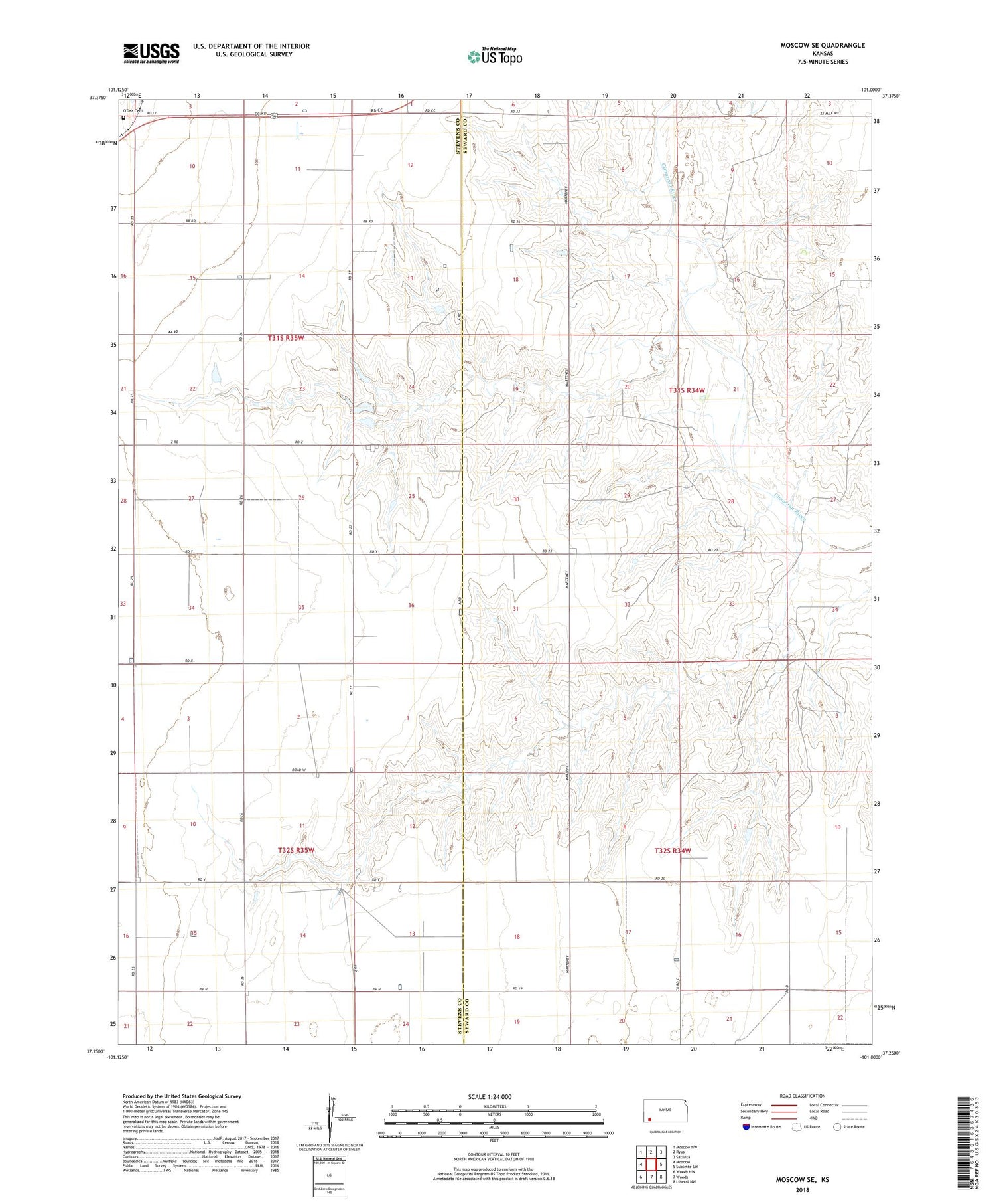 Moscow SE Kansas US Topo Map Image