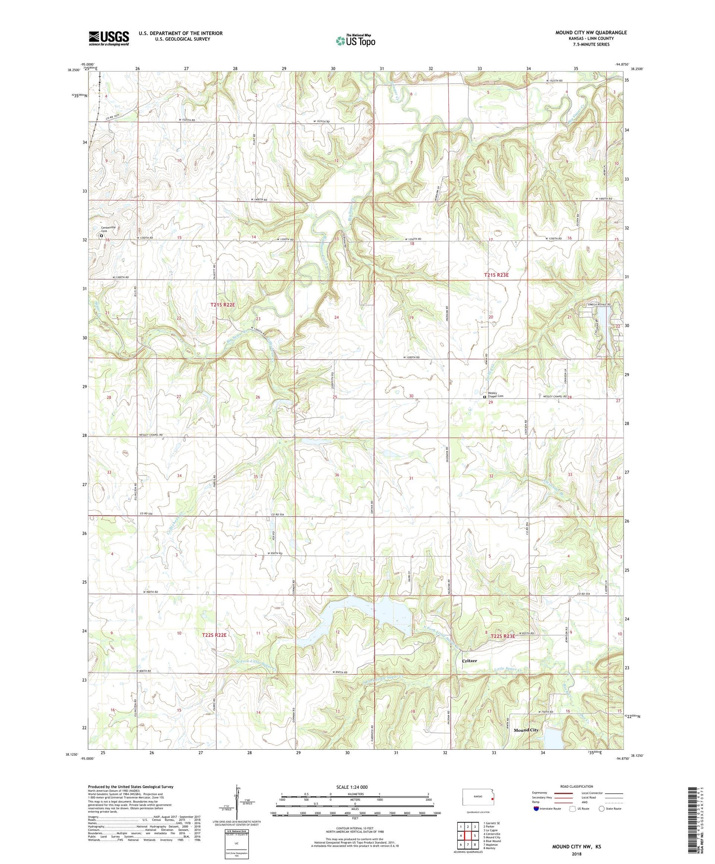 Mound City NW Kansas US Topo Map Image