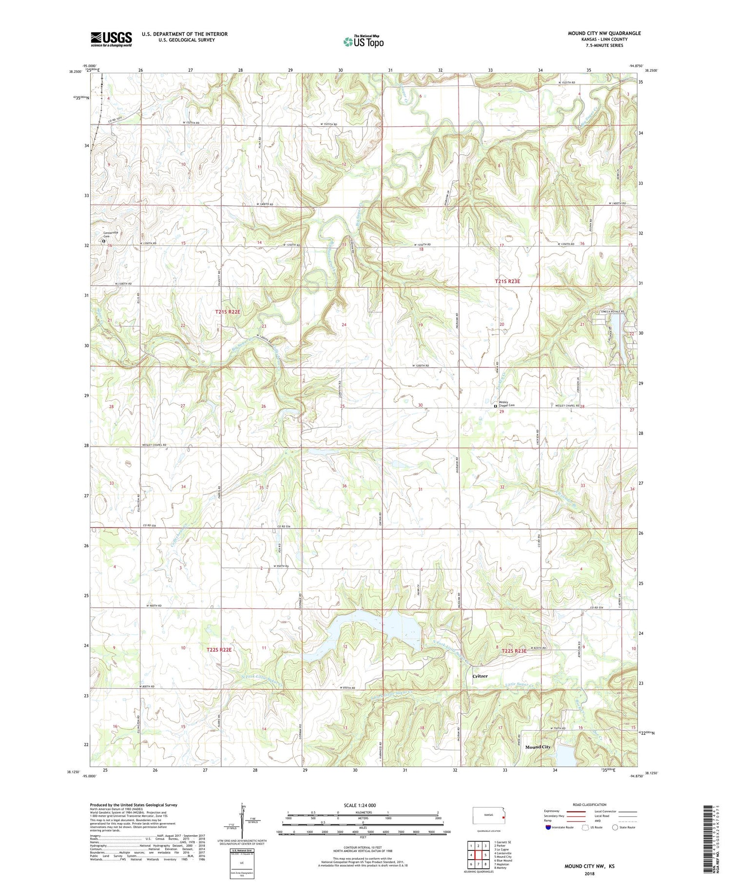 Mound City NW Kansas US Topo Map Image