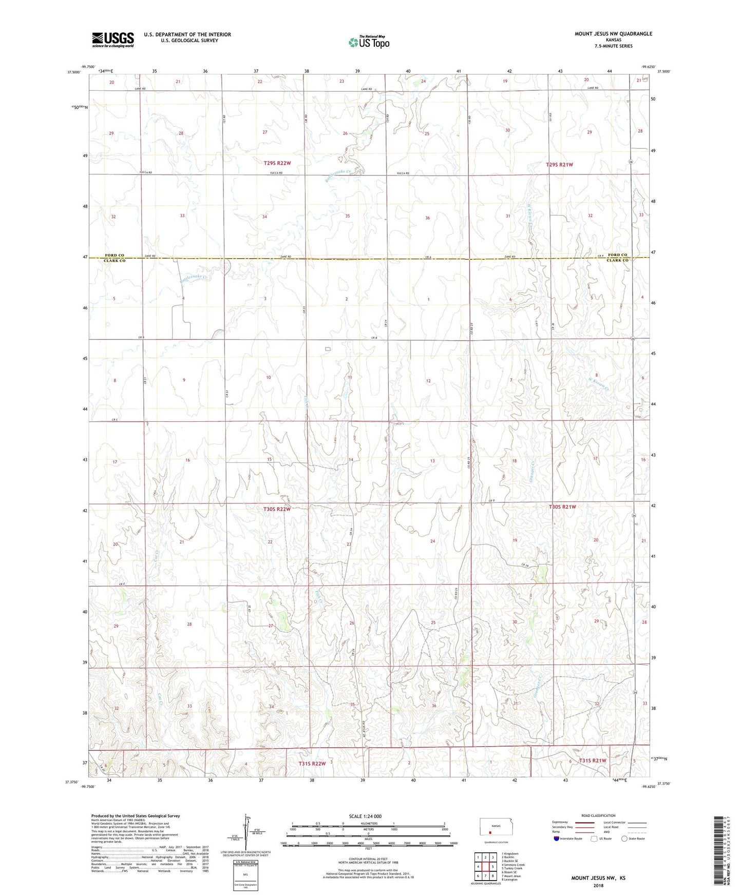 Mount Jesus NW Kansas US Topo Map Image