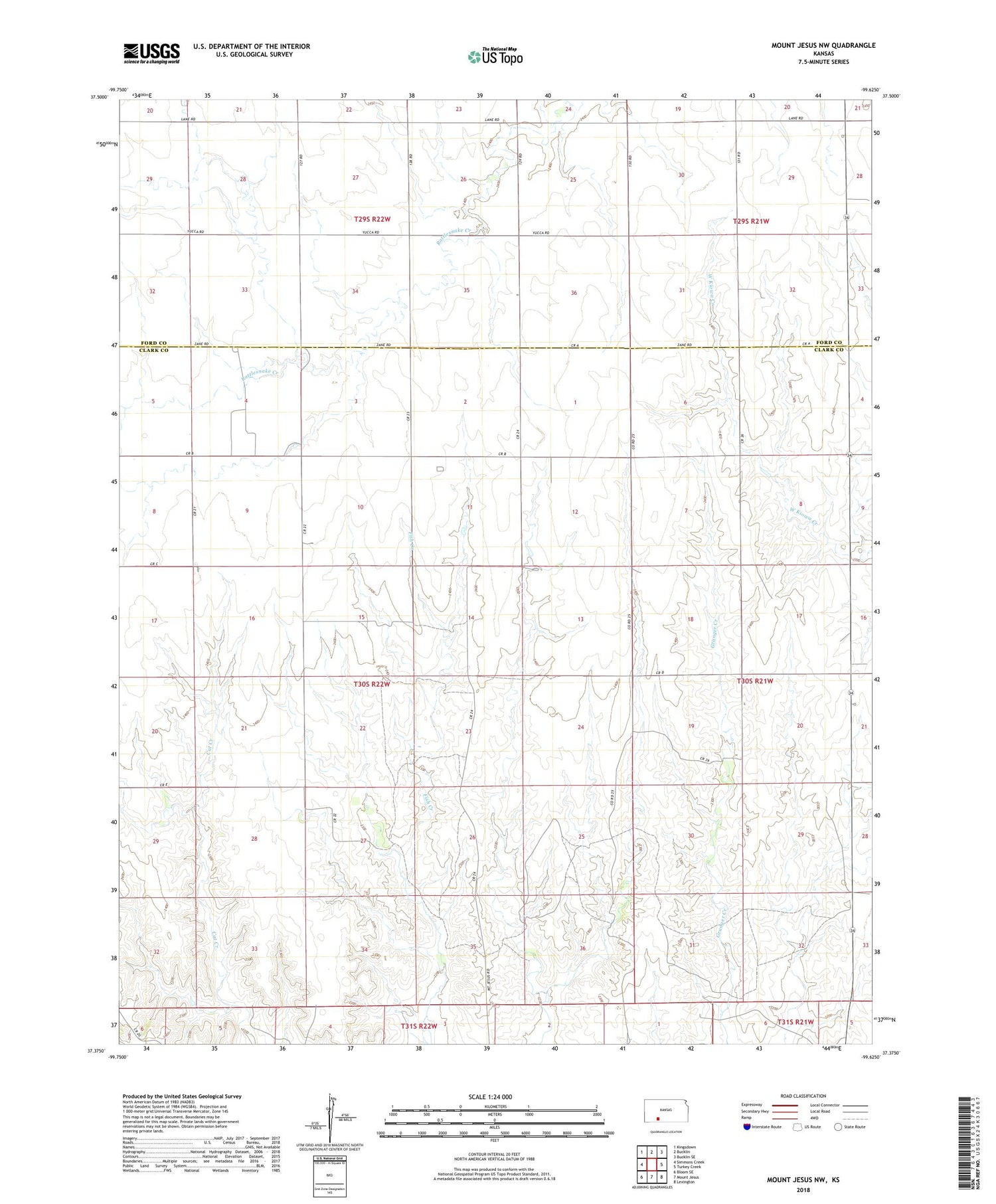 Mount Jesus NW Kansas US Topo Map Image