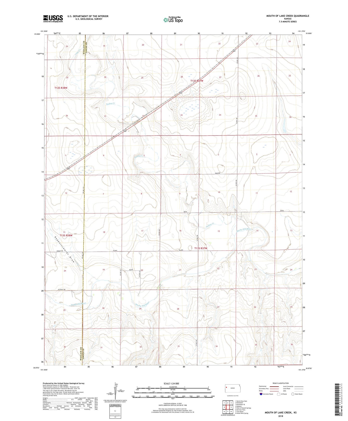 Mouth of Lake Creek Kansas US Topo Map Image