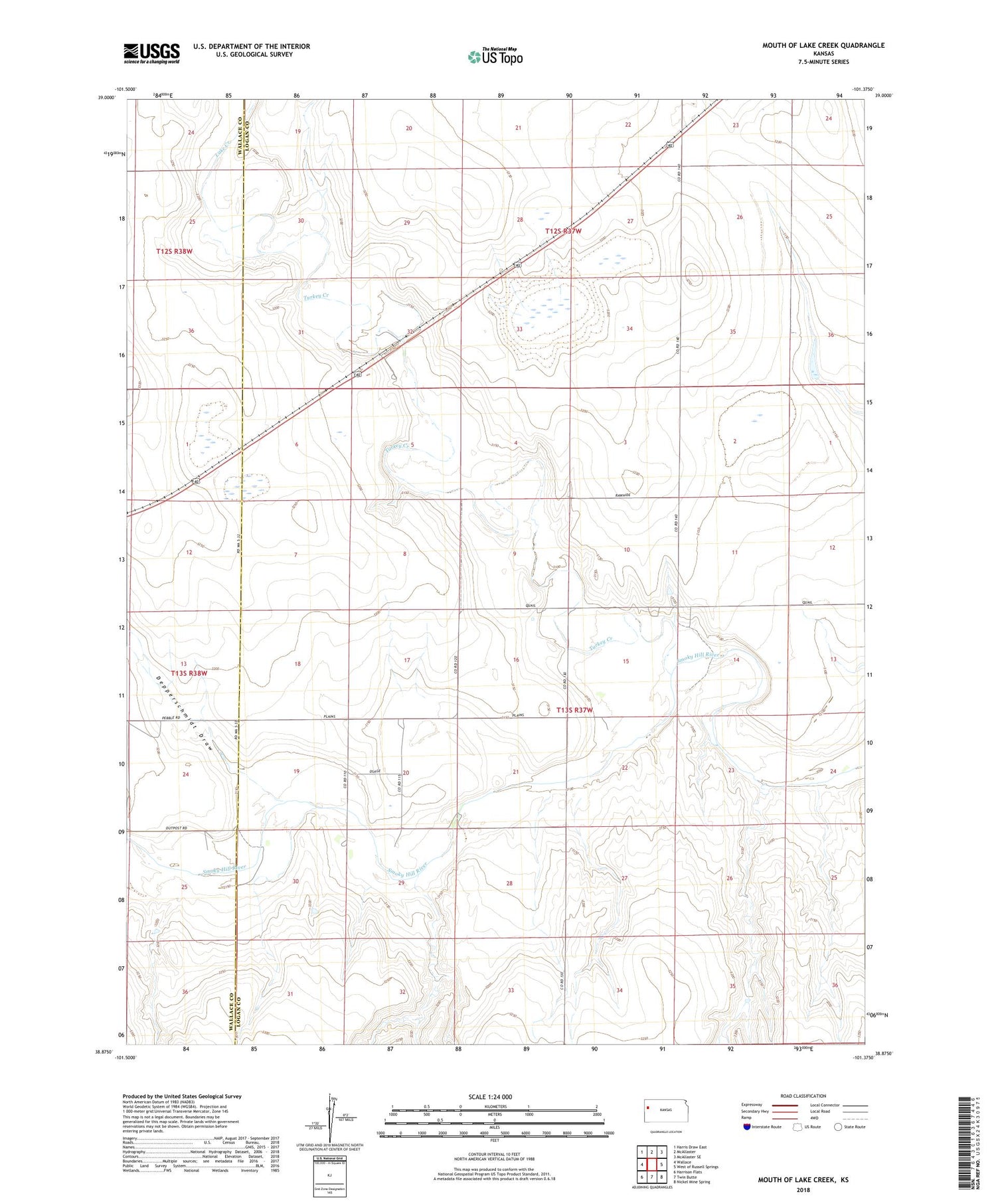 Mouth of Lake Creek Kansas US Topo Map Image