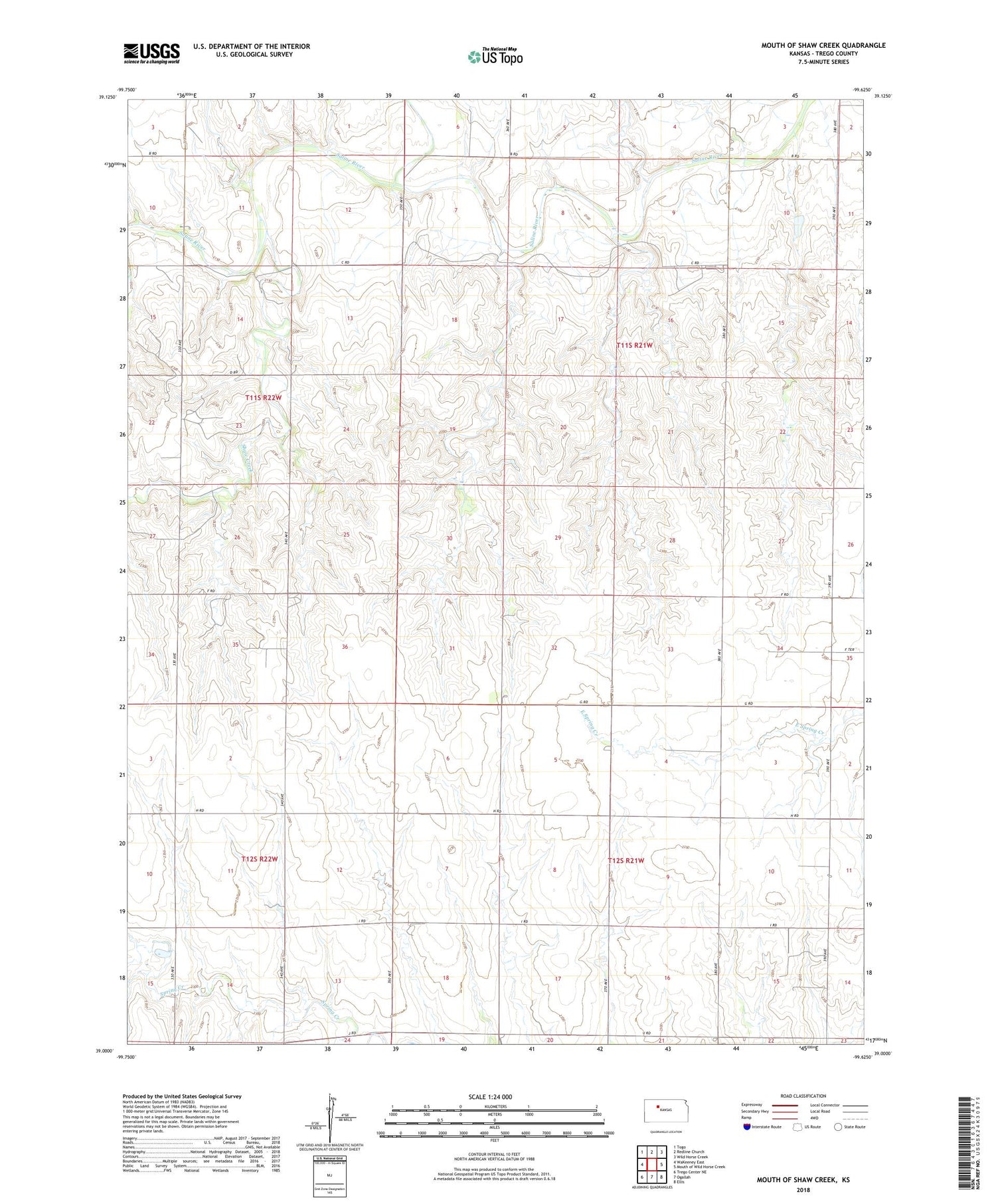 Mouth of Shaw Creek Kansas US Topo Map Image