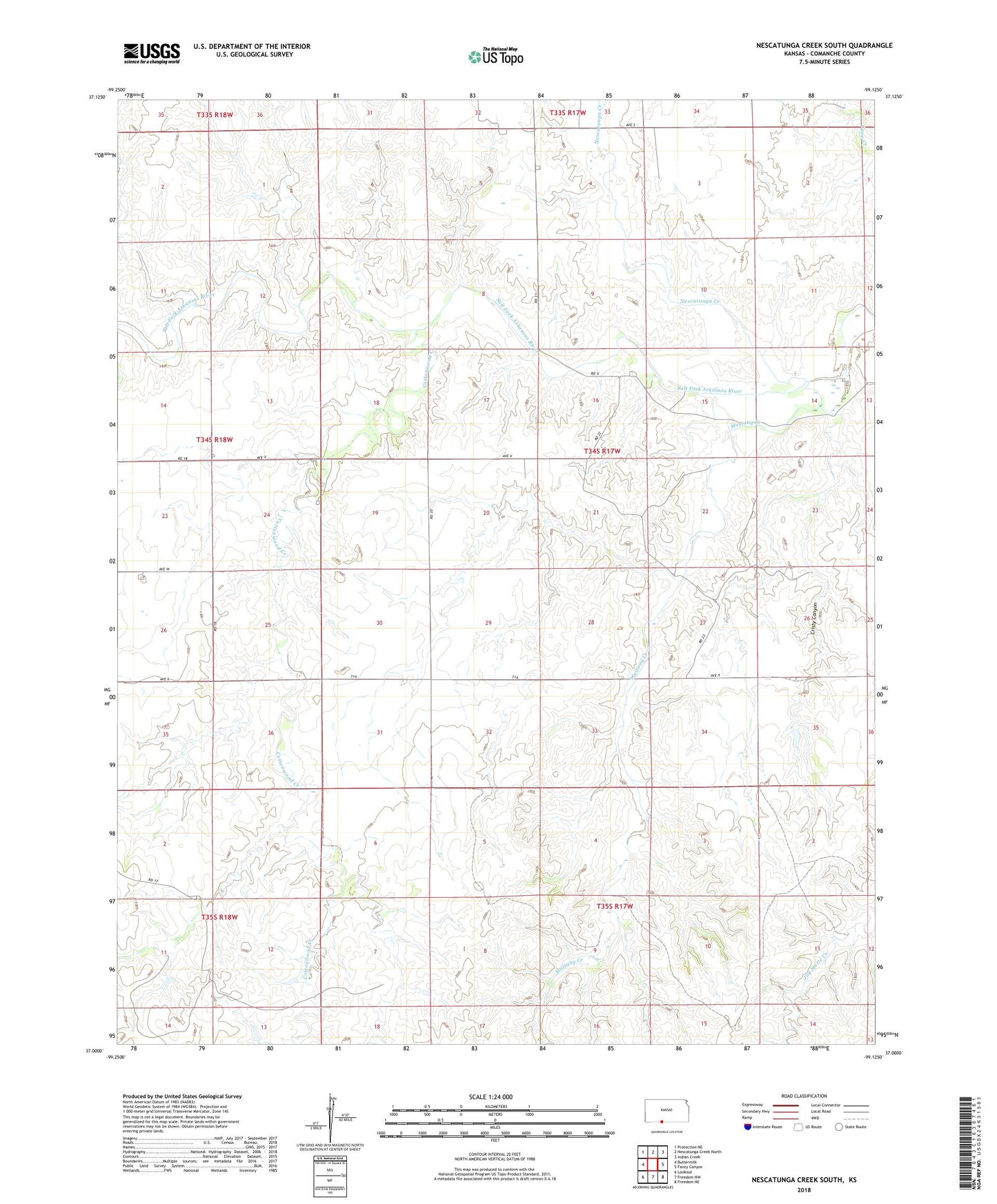 Nescatunga Creek South Kansas US Topo Map Image