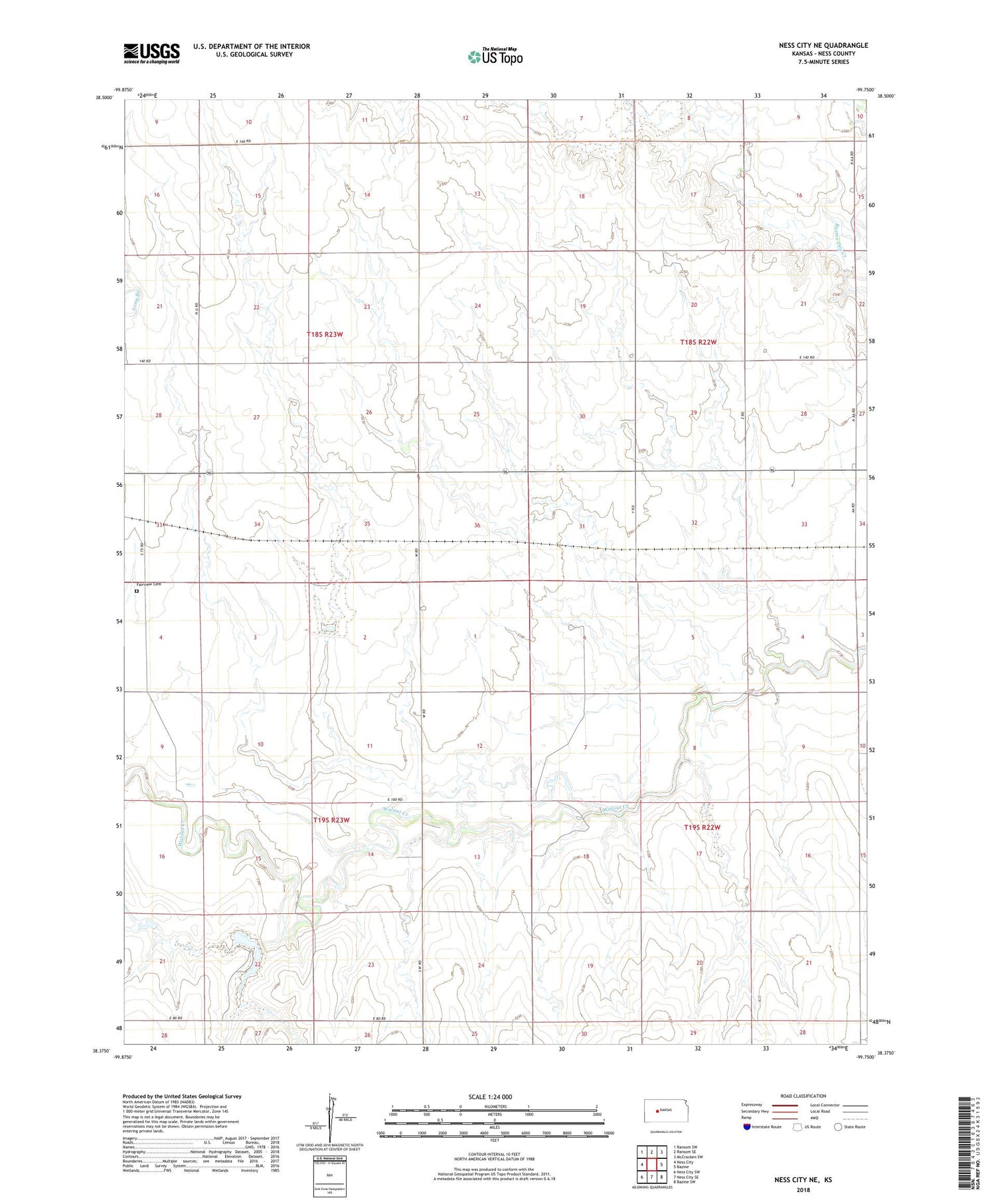 Ness City NE Kansas US Topo Map Image
