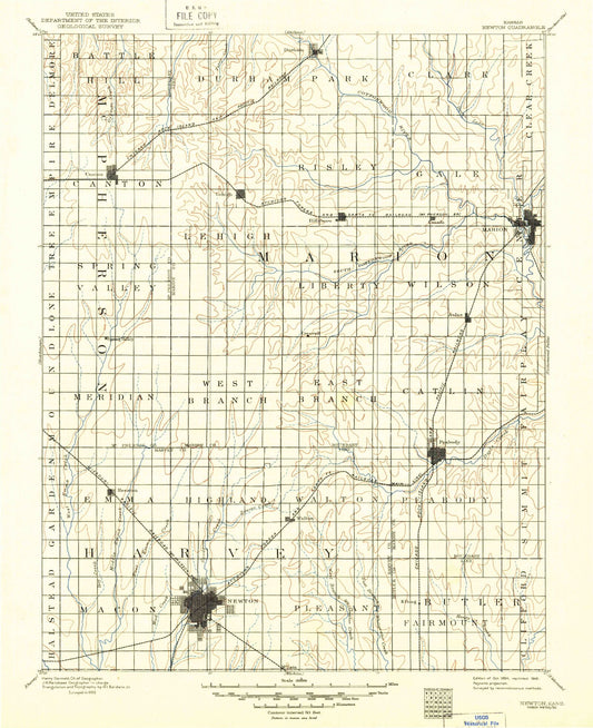 Historic 1894 Newton Kansas 30'x30' Topo Map Image