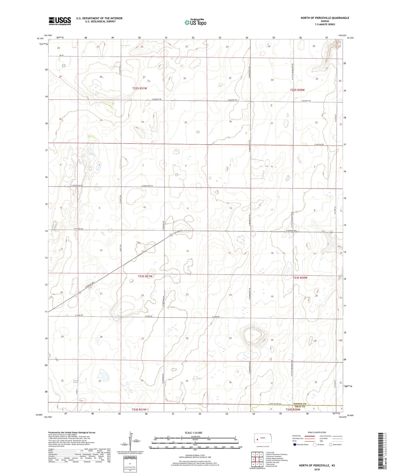 North of Pierceville Kansas US Topo Map Image
