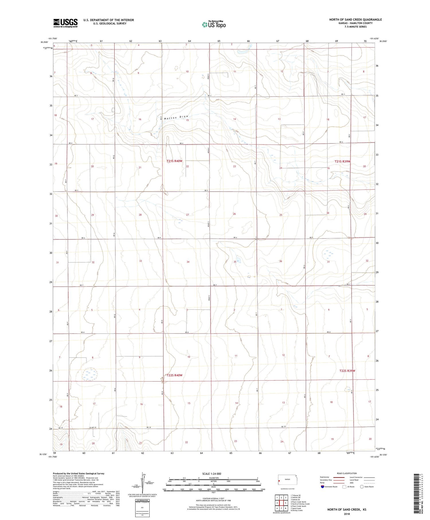 North of Sand Creek Kansas US Topo Map Image
