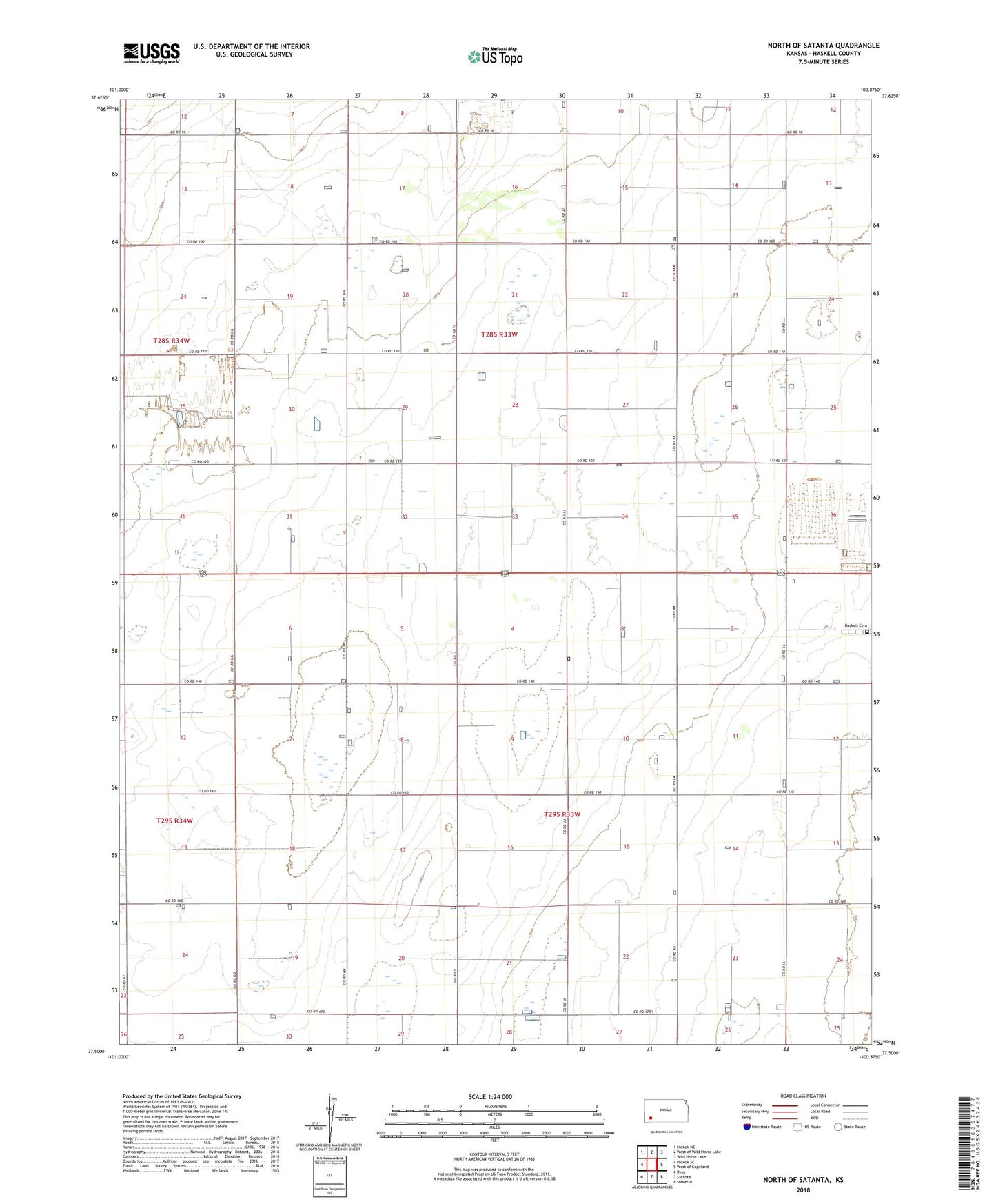 North of Satanta Kansas US Topo Map Image