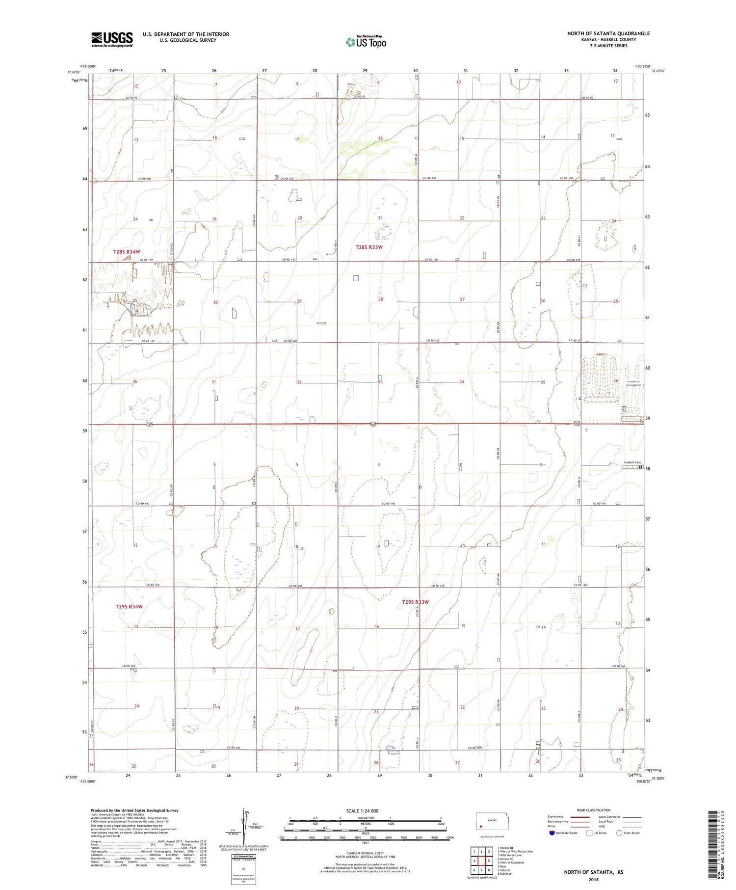 North of Satanta Kansas US Topo Map Image