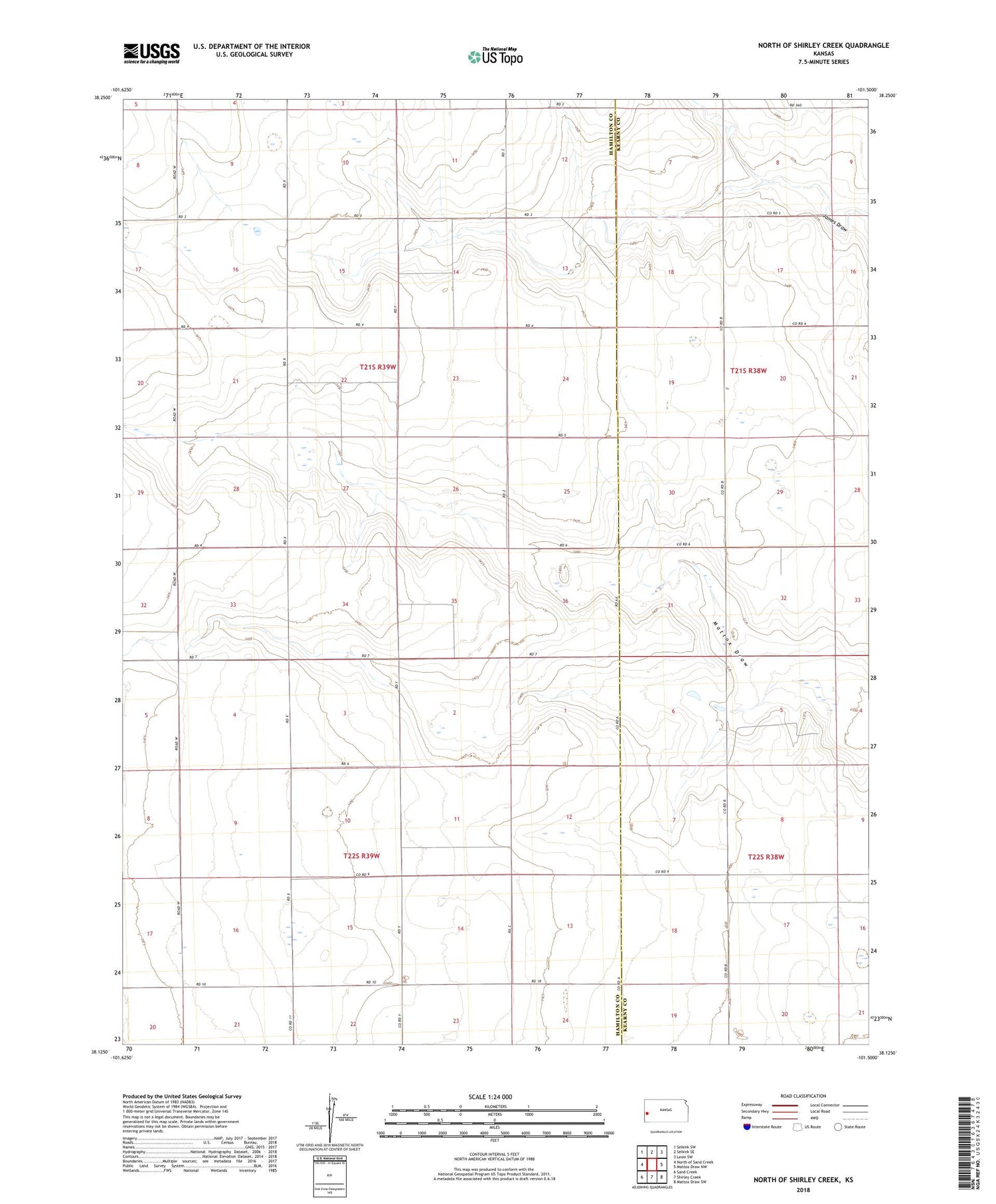 North of Shirley Creek Kansas US Topo Map Image