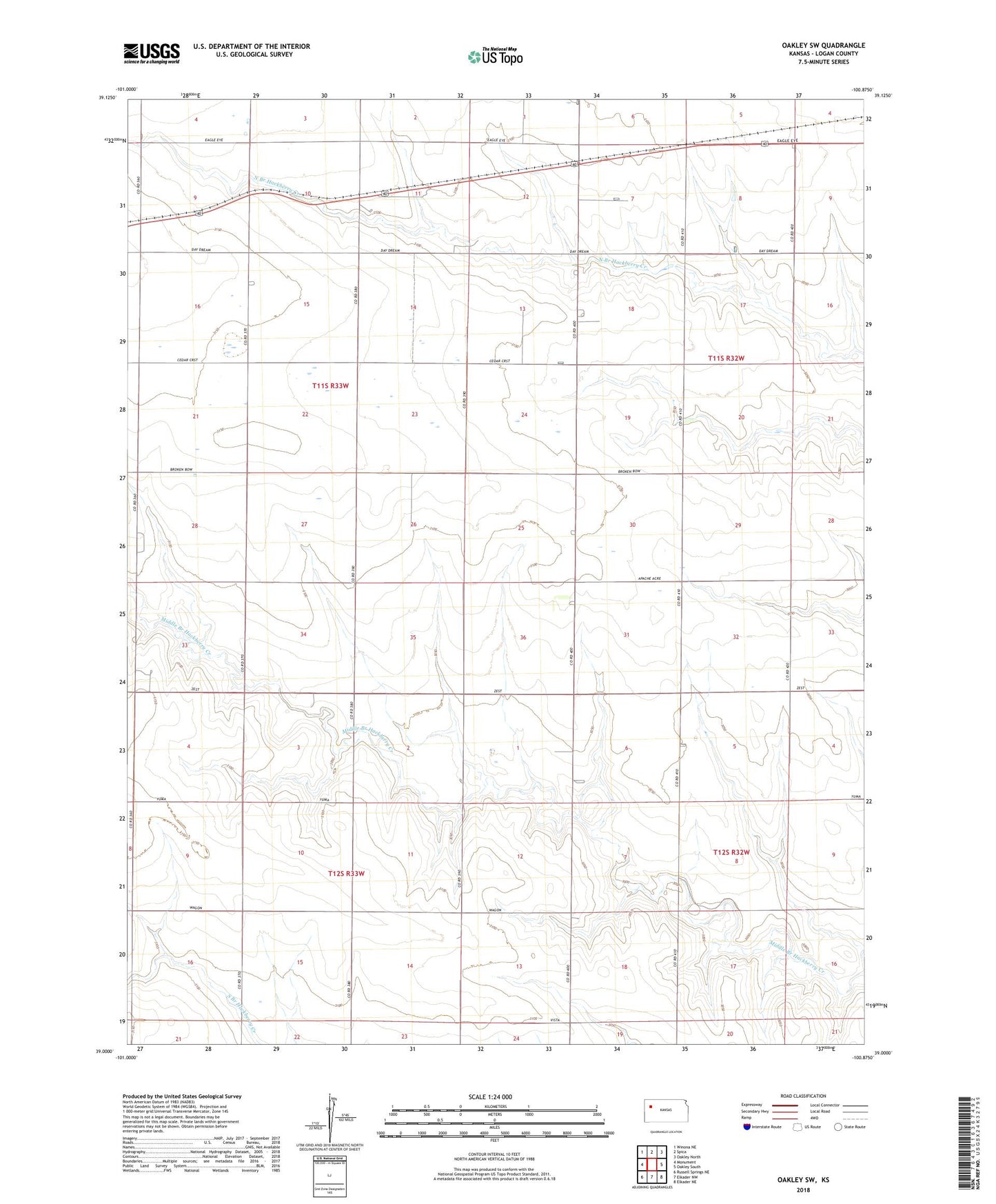 Oakley SW Kansas US Topo Map Image