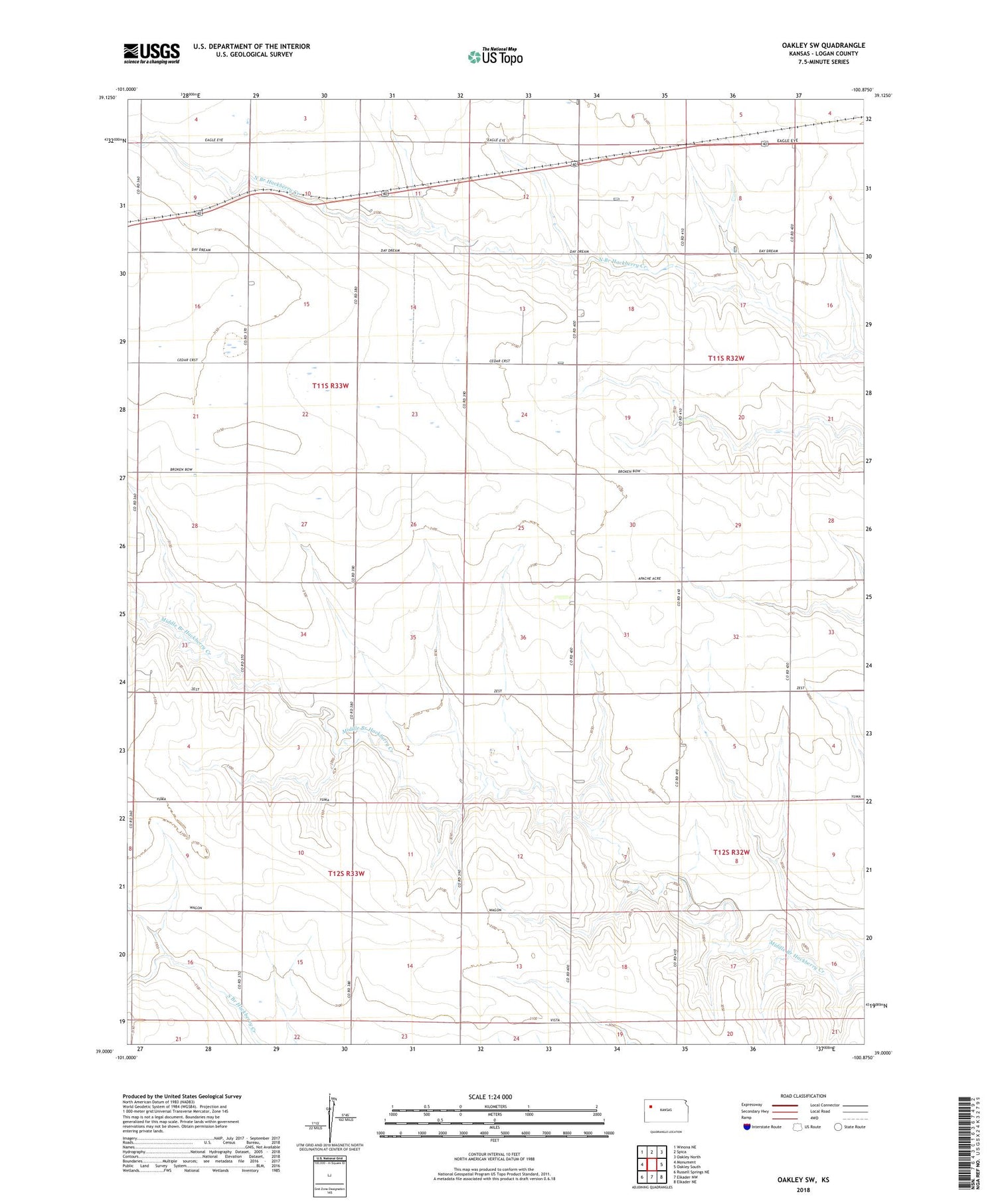 Oakley SW Kansas US Topo Map Image