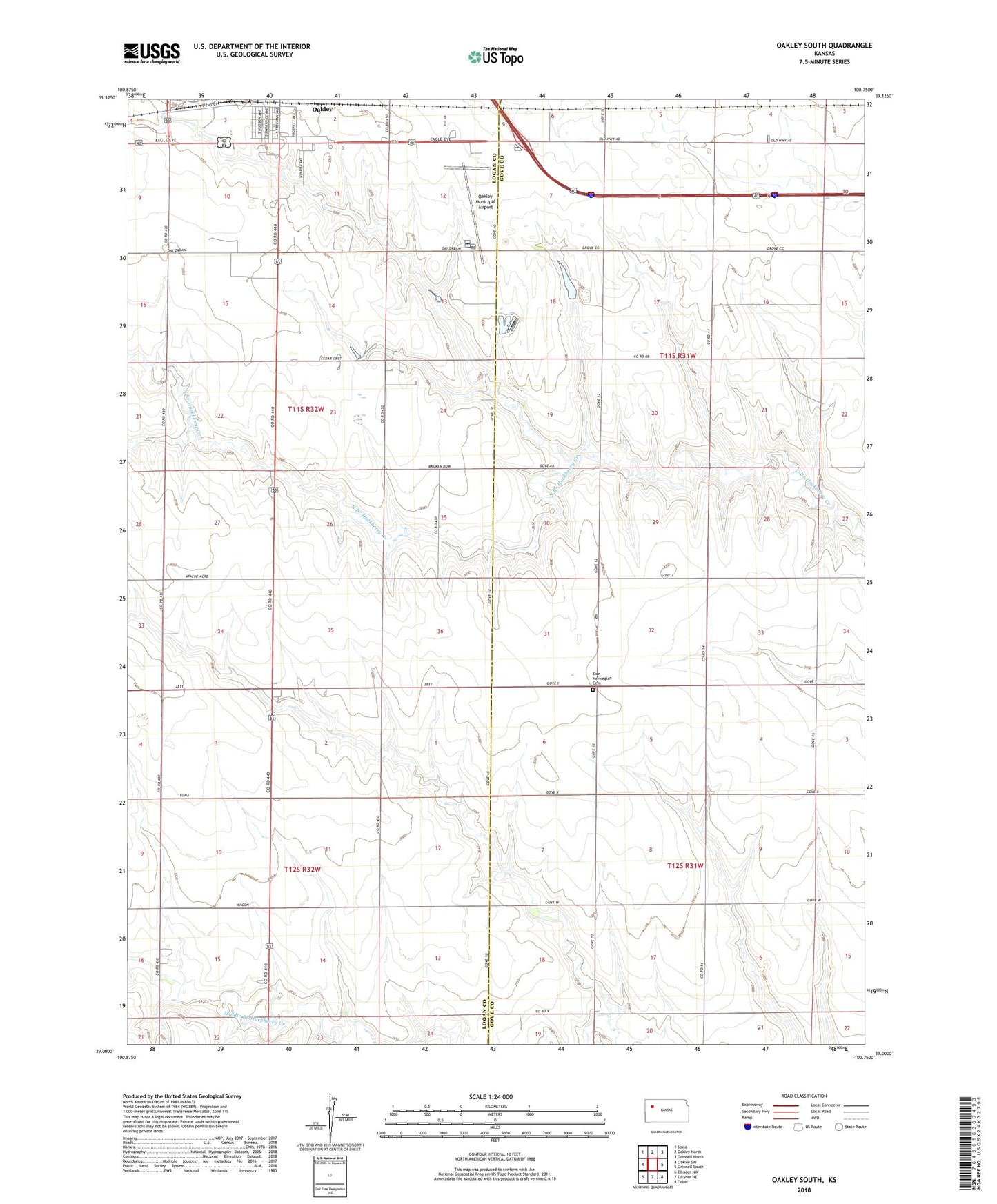 Oakley South Kansas US Topo Map Image
