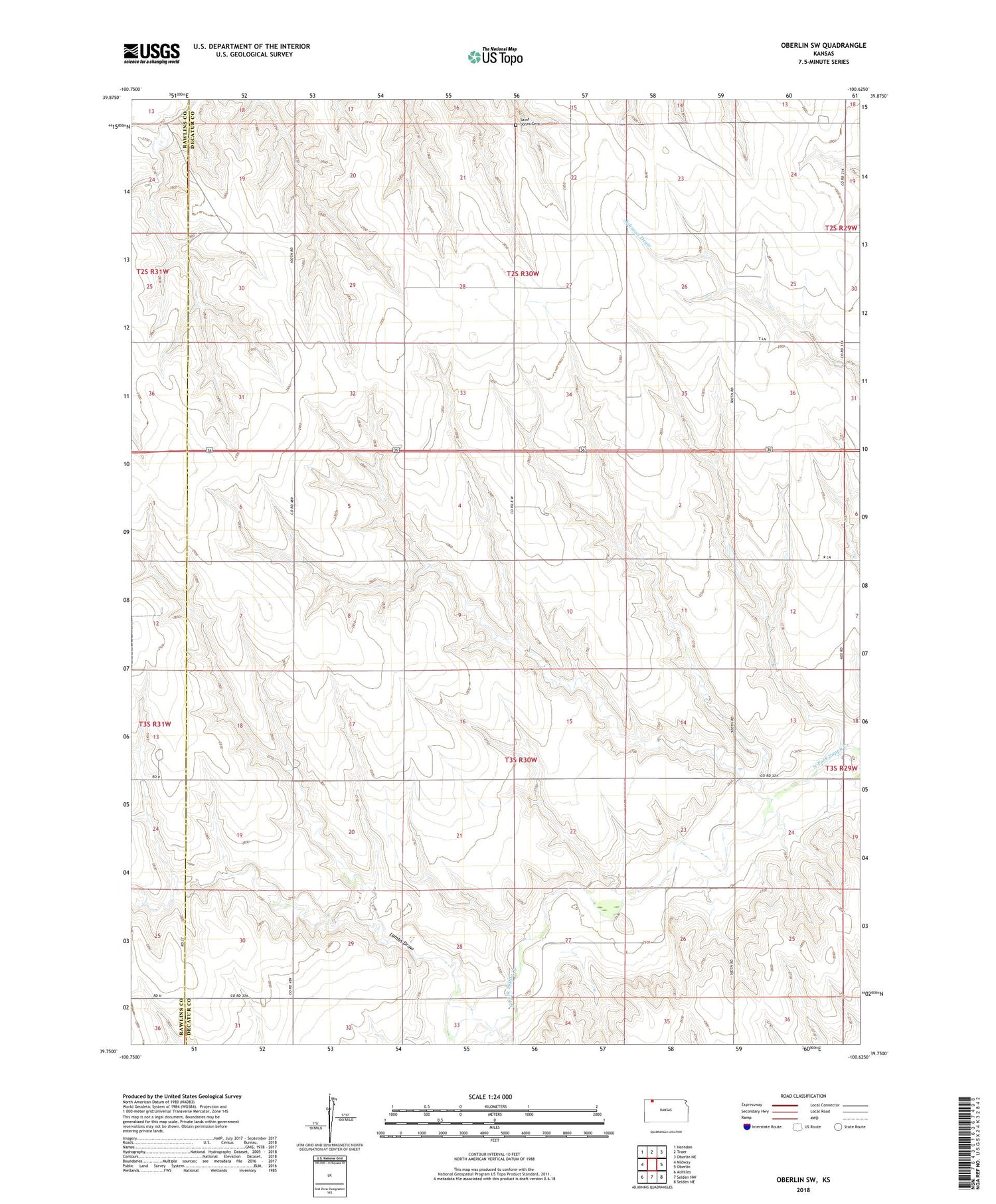 Oberlin SW Kansas US Topo Map Image