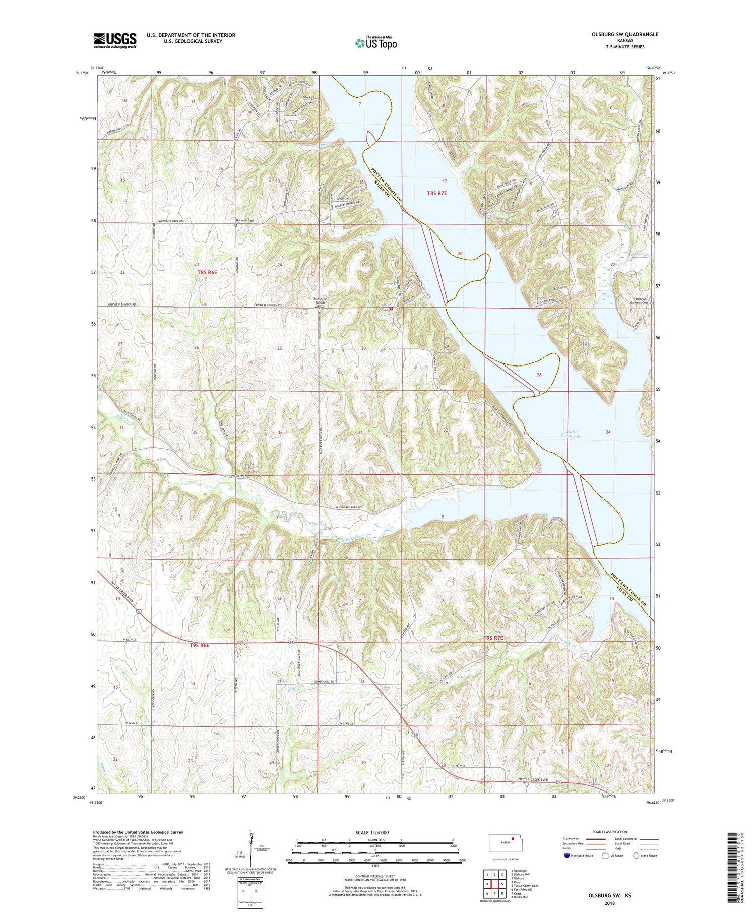 Olsburg SW Kansas US Topo Map Image