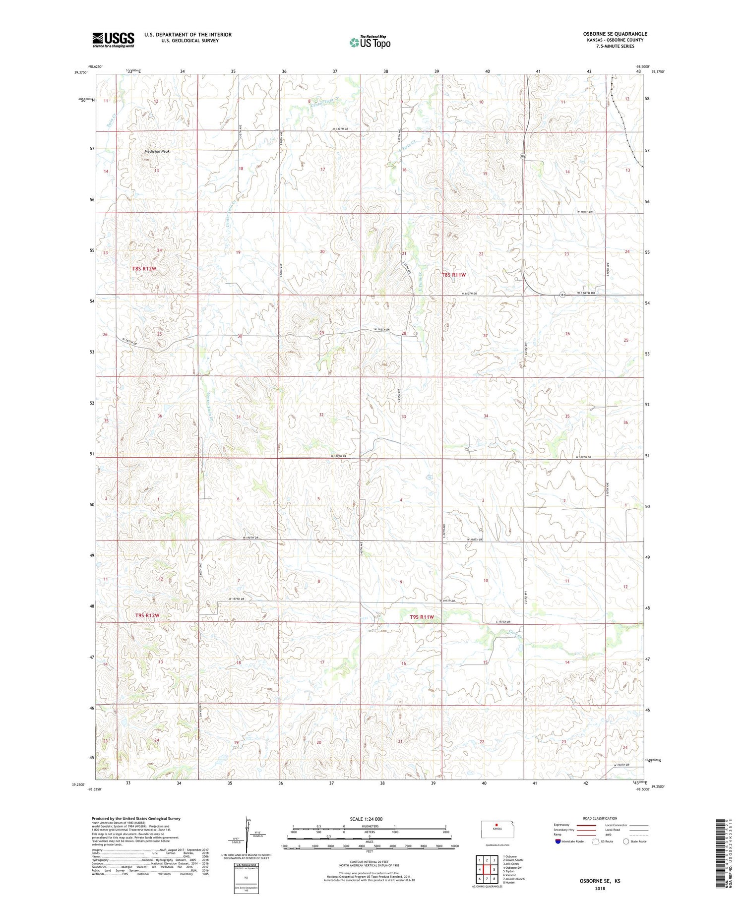 Osborne SE Kansas US Topo Map Image
