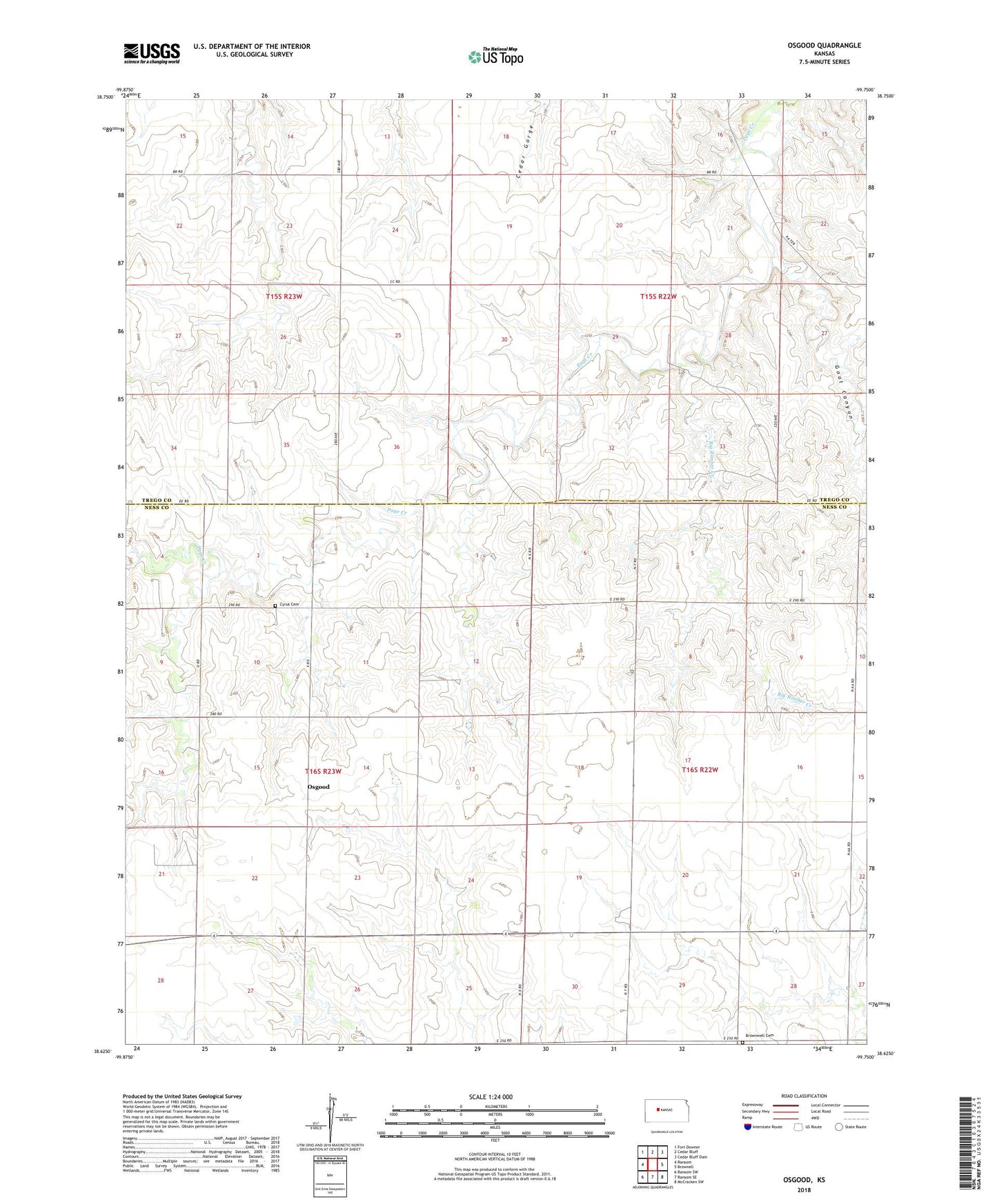 Osgood Kansas US Topo Map Image