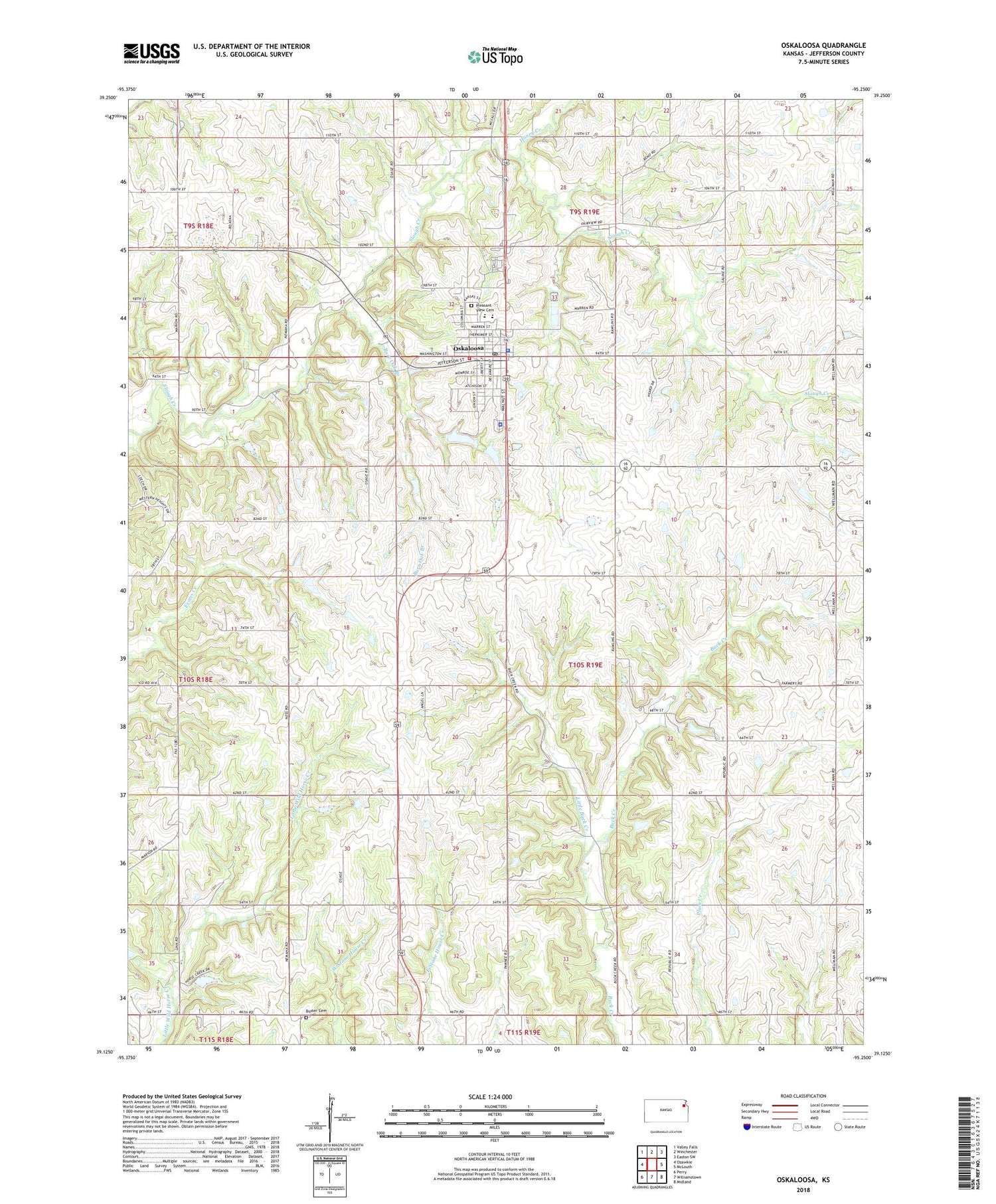 Oskaloosa Kansas US Topo Map Image
