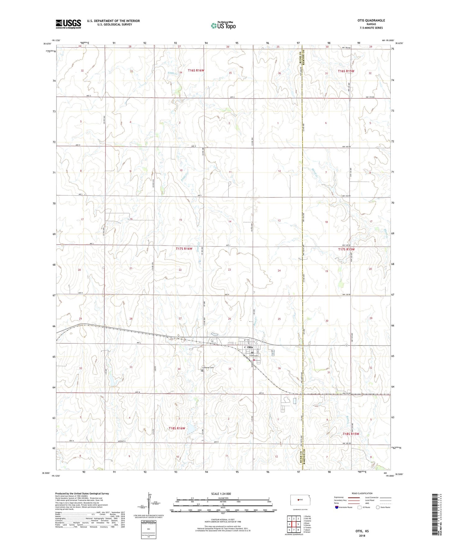 Otis Kansas US Topo Map Image