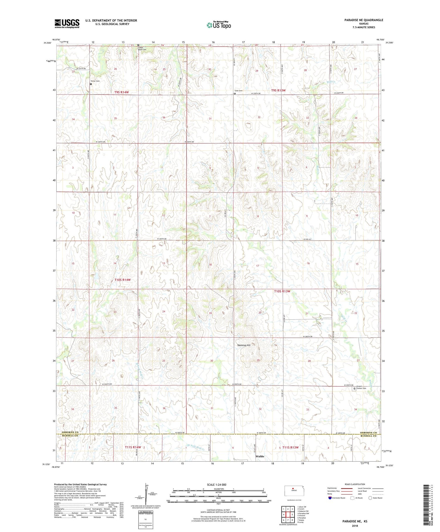 Paradise NE Kansas US Topo Map Image