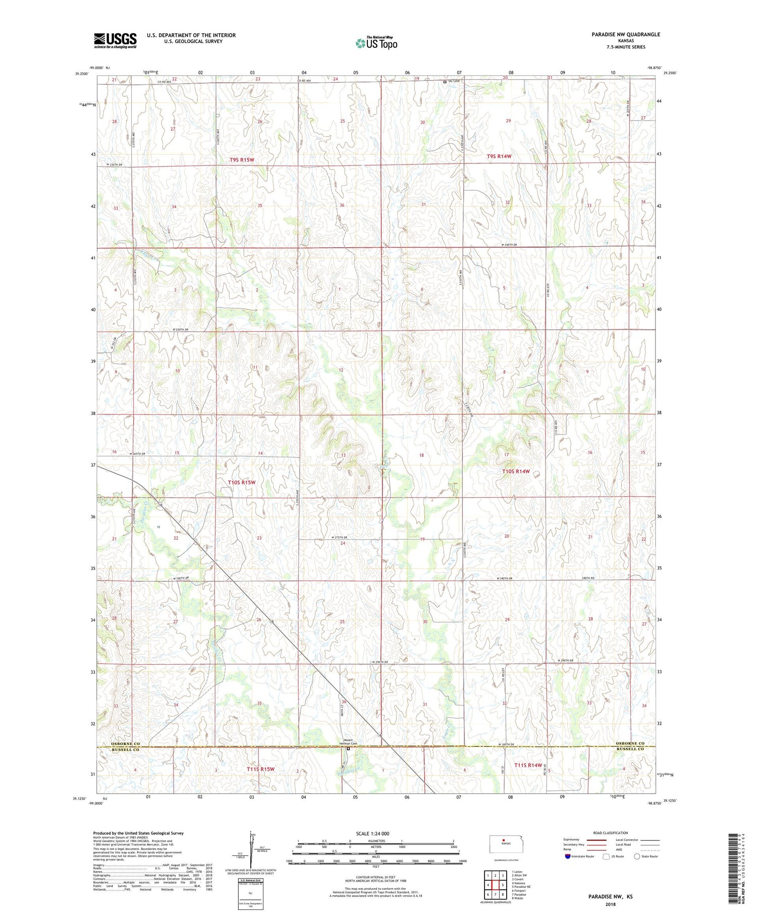 Paradise NW Kansas US Topo Map Image