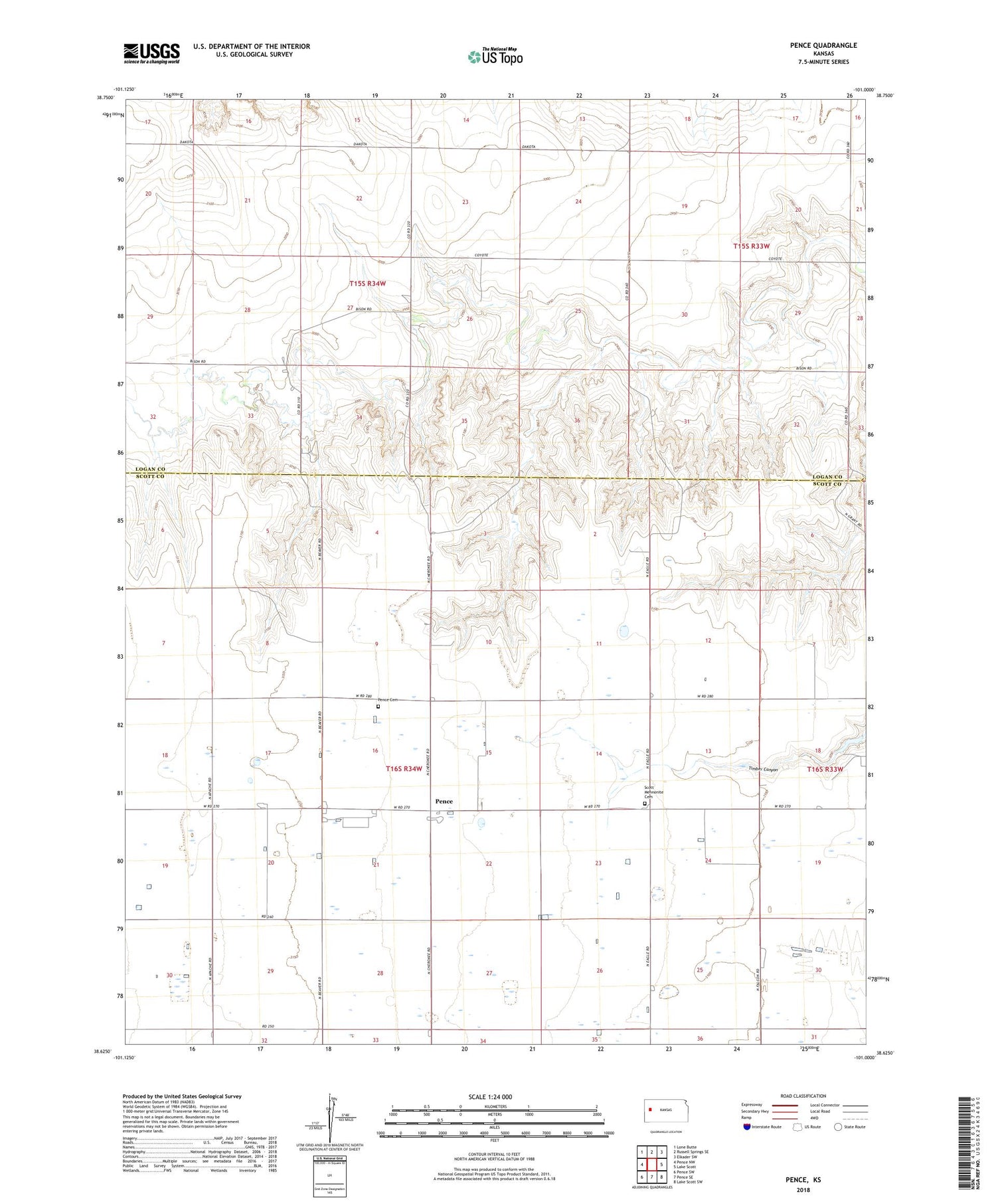 Pence Kansas US Topo Map Image
